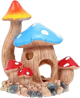 Happyyami Mushroom Shelter House Fish Tank Decor Multi-Color Resin Aquarium Hideout for Freshwater Fish Perfect Mushroom Ornament for Aquatic Landscape 6.1 * 5.51 * 3.74in