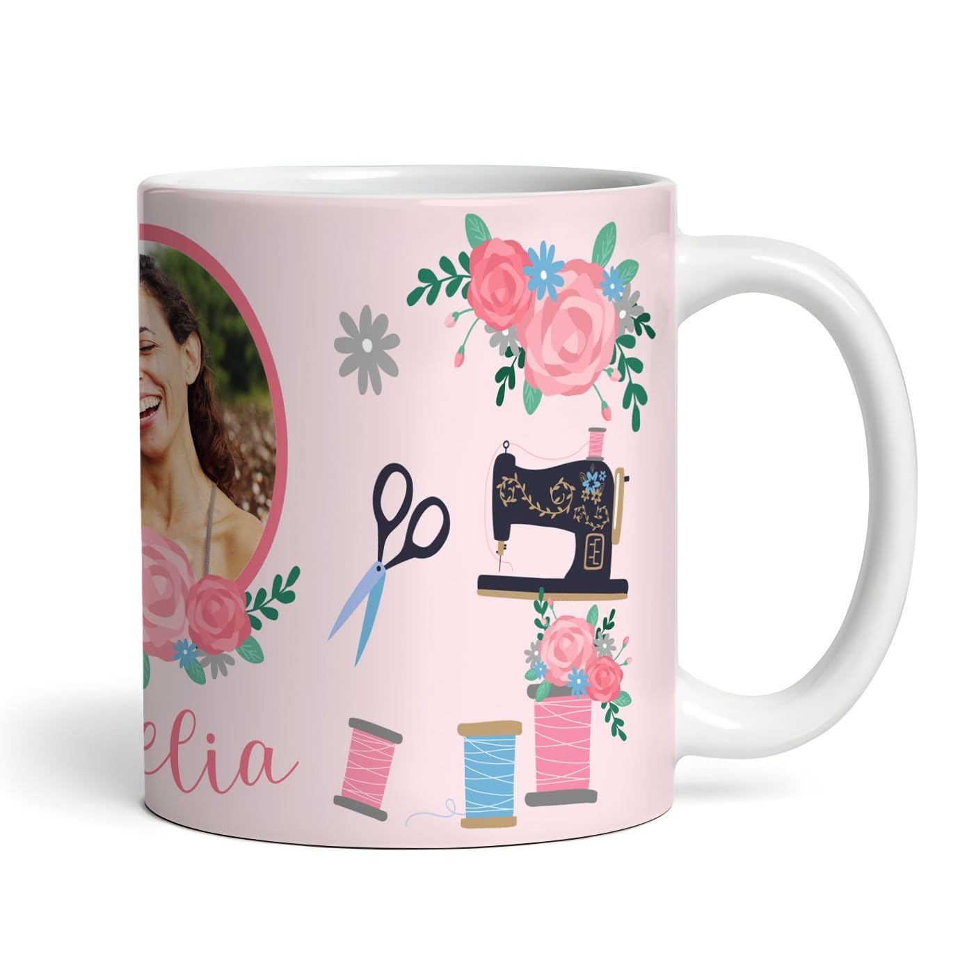 The Card Zoo Sewing Seamstress Dress Maker Gift Pink Photo Coffee Tea Cup Personalised Mug - Gift for Birthday, Gift for Christmas, Custom Personalised Gift, Coffee Mug, Tea Mug, Cup