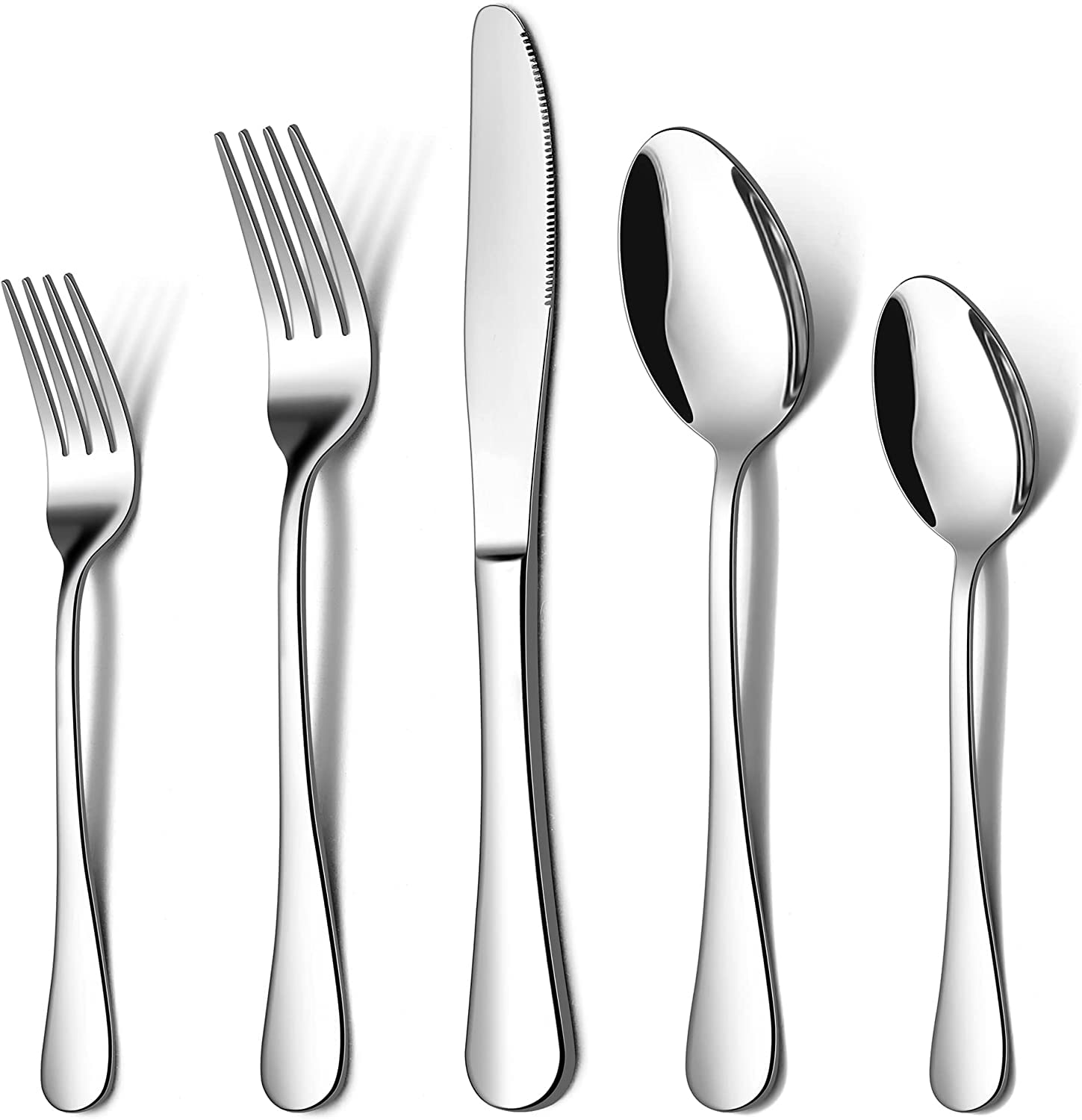 LIANYU10 Piece Silverware Flatware Set for 2, Stainless Steel Cutlery Eating Utensils, Mirror Finished, Dishwasher Safe
