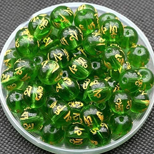 Calvas Tibetan Green Round Lampwork Buddha Barrel Beads Word Carved Loose Beads 8/10/12/14/16mm for Jewelry Making 50 PCS XP70 - (Item Diameter: 12mm)