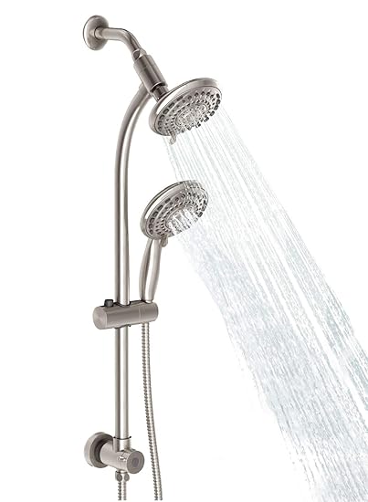 egretshower Drill-Free Stainless Steel Shower System, Dual Shower Combo - 5 Function Handheld Shower and Showerhead Brush Nickel
