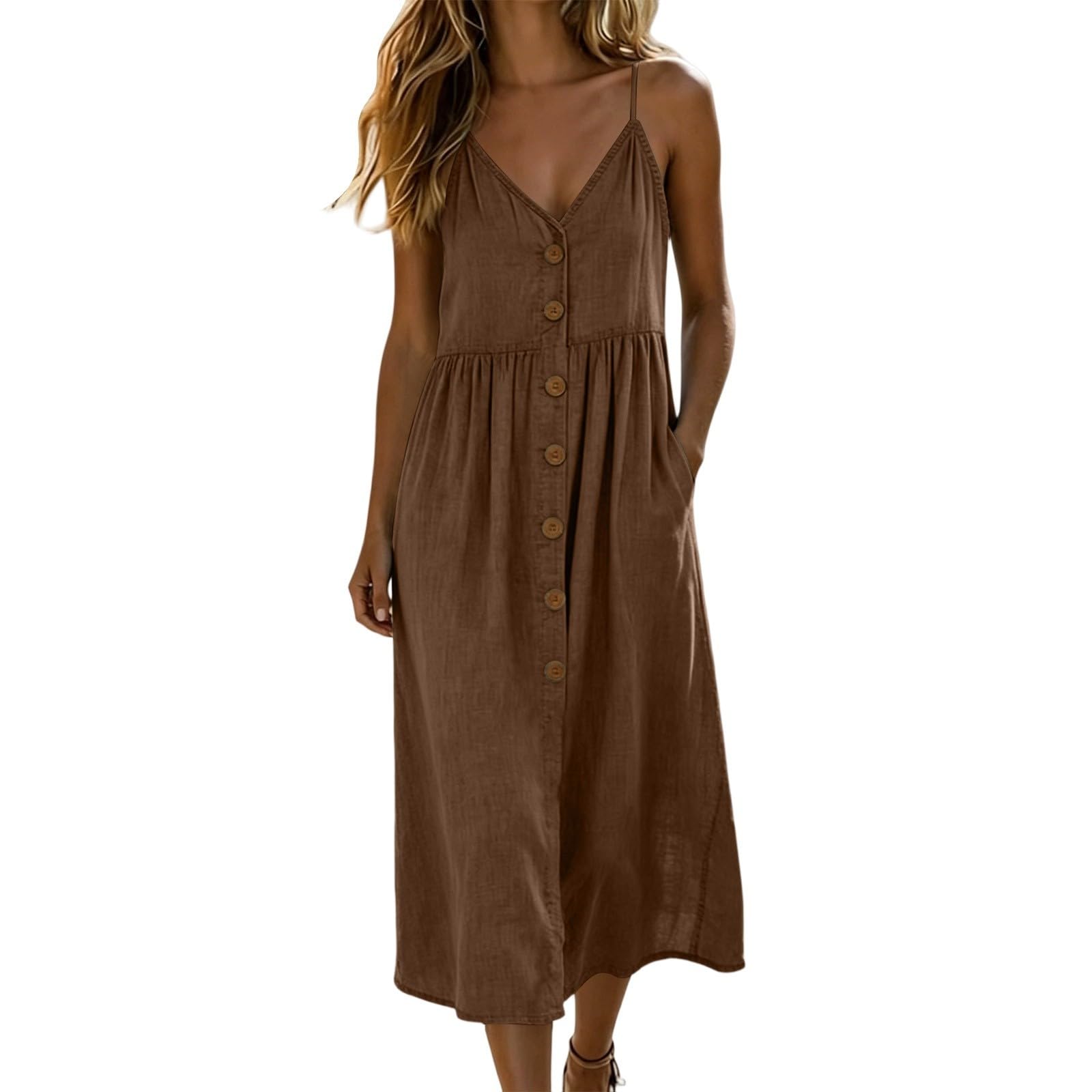 Vestido de verano para mujer, largo hasta la rodilla, vestido largo con tirantes, vestido largo de verano