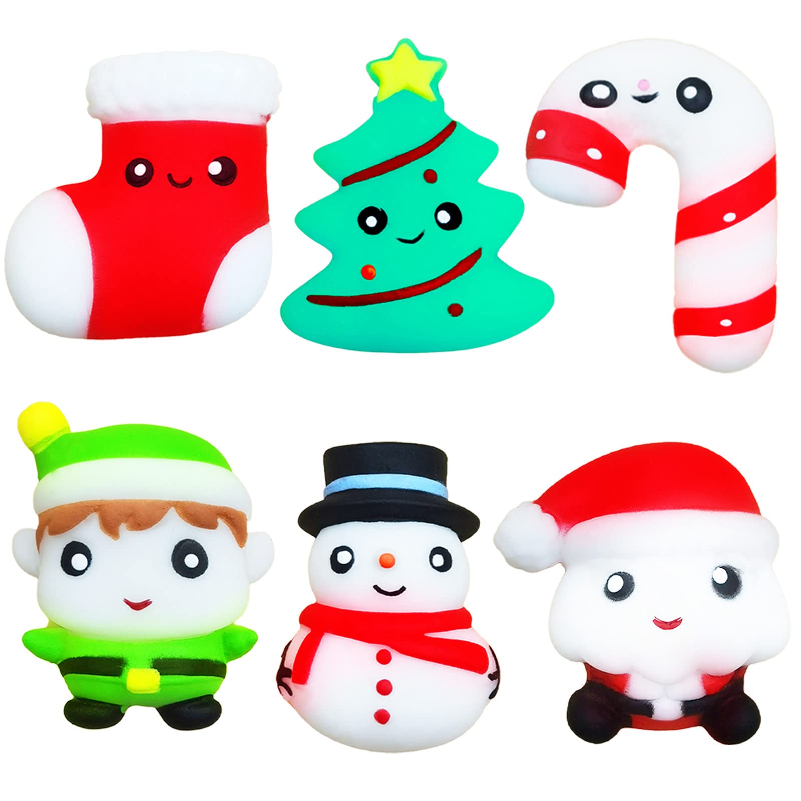 Large Christmas Mochi Squishy Toys Xmas Party Bag Fillers for Kids,6Pack Big Xmas Moochies Squishies Fidget Toy,Cute Kawaii Squeeze Moji Toy for Christmas Party Favors Treat Bags Stocking Filler Gifts