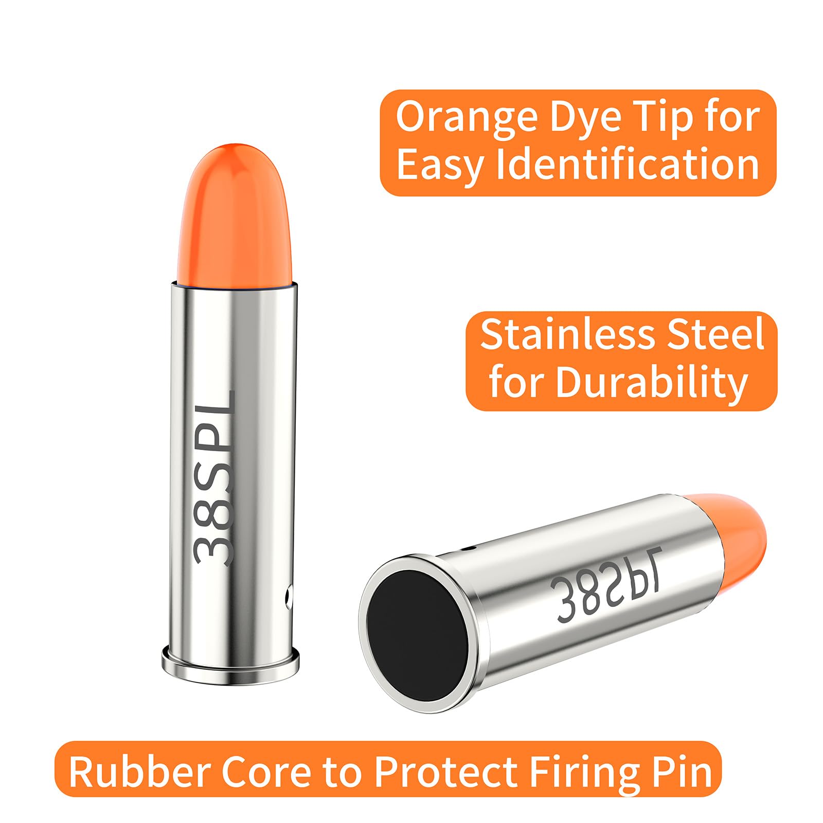 Befbox 38SPL Snap Caps Training Dummy Rounds Practice Safe Loading Firing,Orange, 6PK