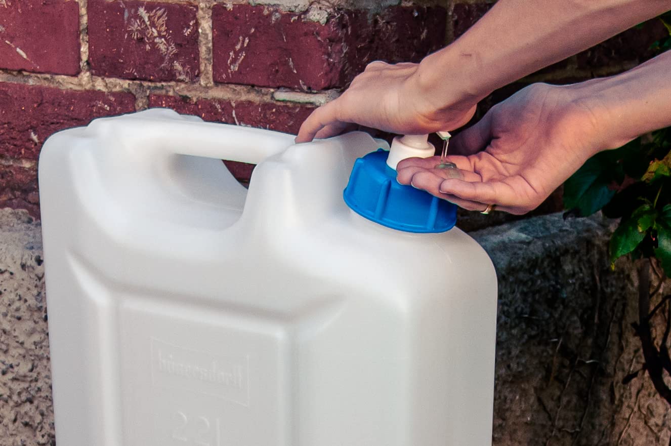 hünersdorff hünersdorf | Hygiene Kanister | 22l Wasserkanister inkl. 250ml Seifenspender + Ablasshahn | natur, Weiß