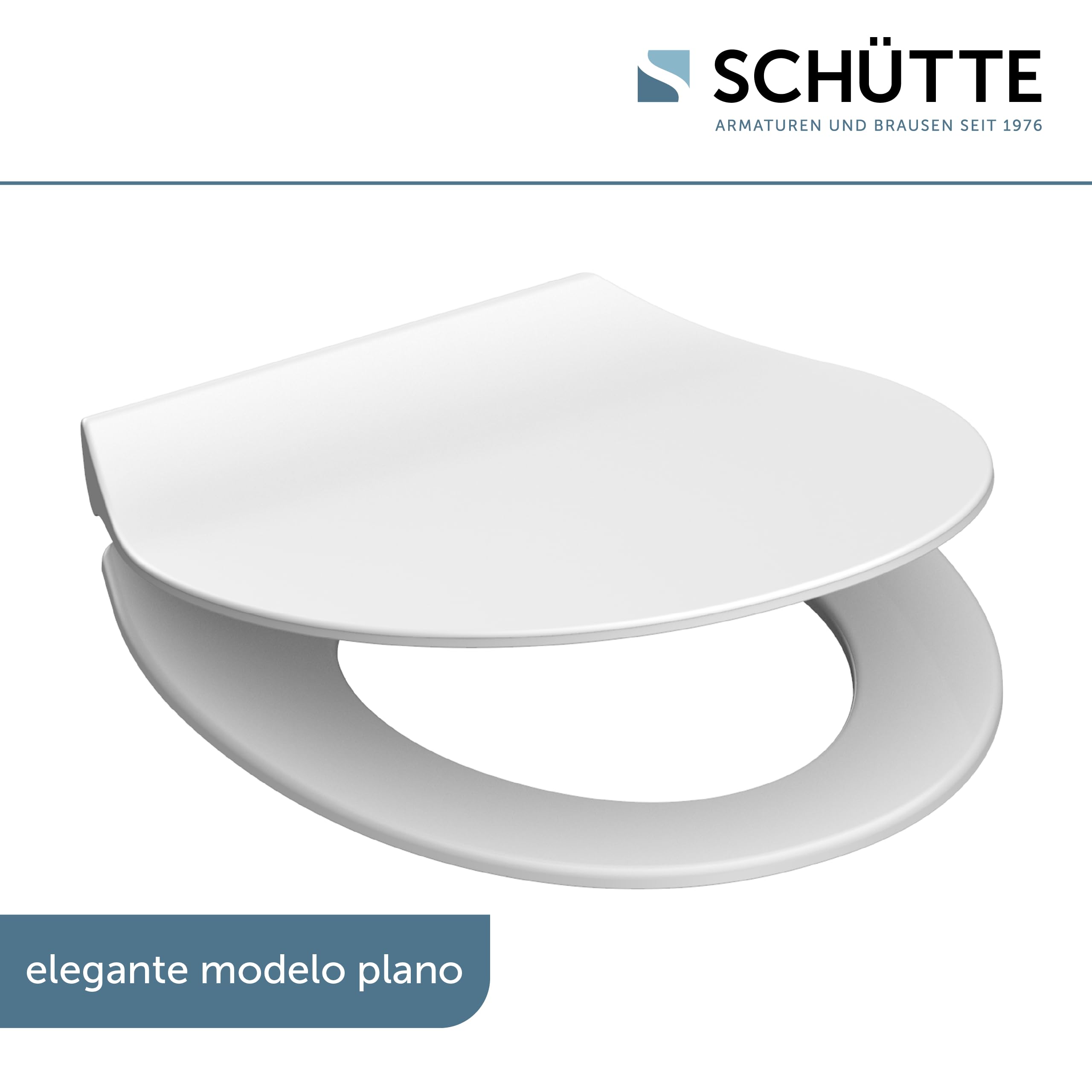 Schütte 82700 Asiento de Inodoro Duroplast Slim White con Dispositivo de Descenso automático y Cierre rápido para una fácil Limpieza, Forma Especialmente Plana, Carga máxima de 150 kg, Color Blanco