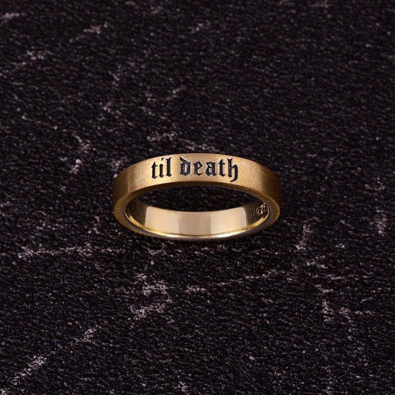 4mm Til Death Band Ring Black Enamel Matt Finish Ring Stacking Band Ring, Personalized Ring, Promise Ring, Wedding Gift For Her 925 Silver