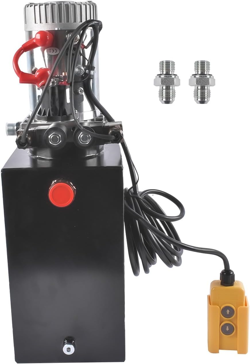 10 Quart Hydraulic Power Unit 1.6KW Power, 12V DC Double Acting Hydraulic Pump 2.1HP for Dump Trailer Car Lifting, Hydraulic Pump Power Unit, Metal Reservoir, 3200 PSI Max Pressure