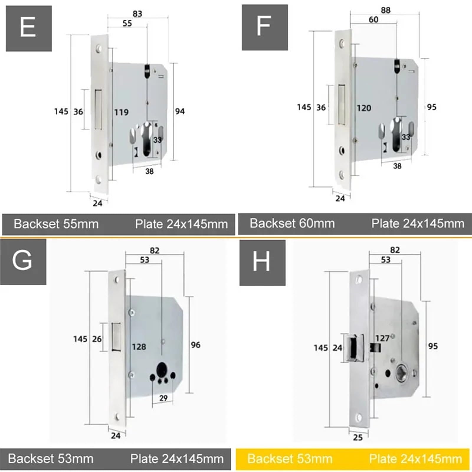 Cerradura de puerta con tubo de lengüeta cuadrada, margen de cuerpo de 40, 45, 55 y 60 mm, cerradura de puerta invisible de una sola lengüeta, 1 unidad(E)