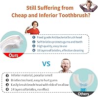 Vista 4 de YOTEE Cepillo de dientes en forma de U para niños, 2 piezas, cepillo de dientes para niños pequeños con cabezal de cepillo de silicona suave