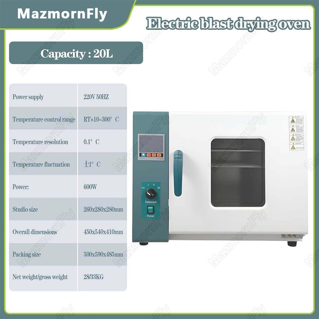 Horno de secado industrial de laboratorio de 20 l, 500 W/800 W, horno digital de convección de aire forzado para calefacción, laboratorio, uso industrial