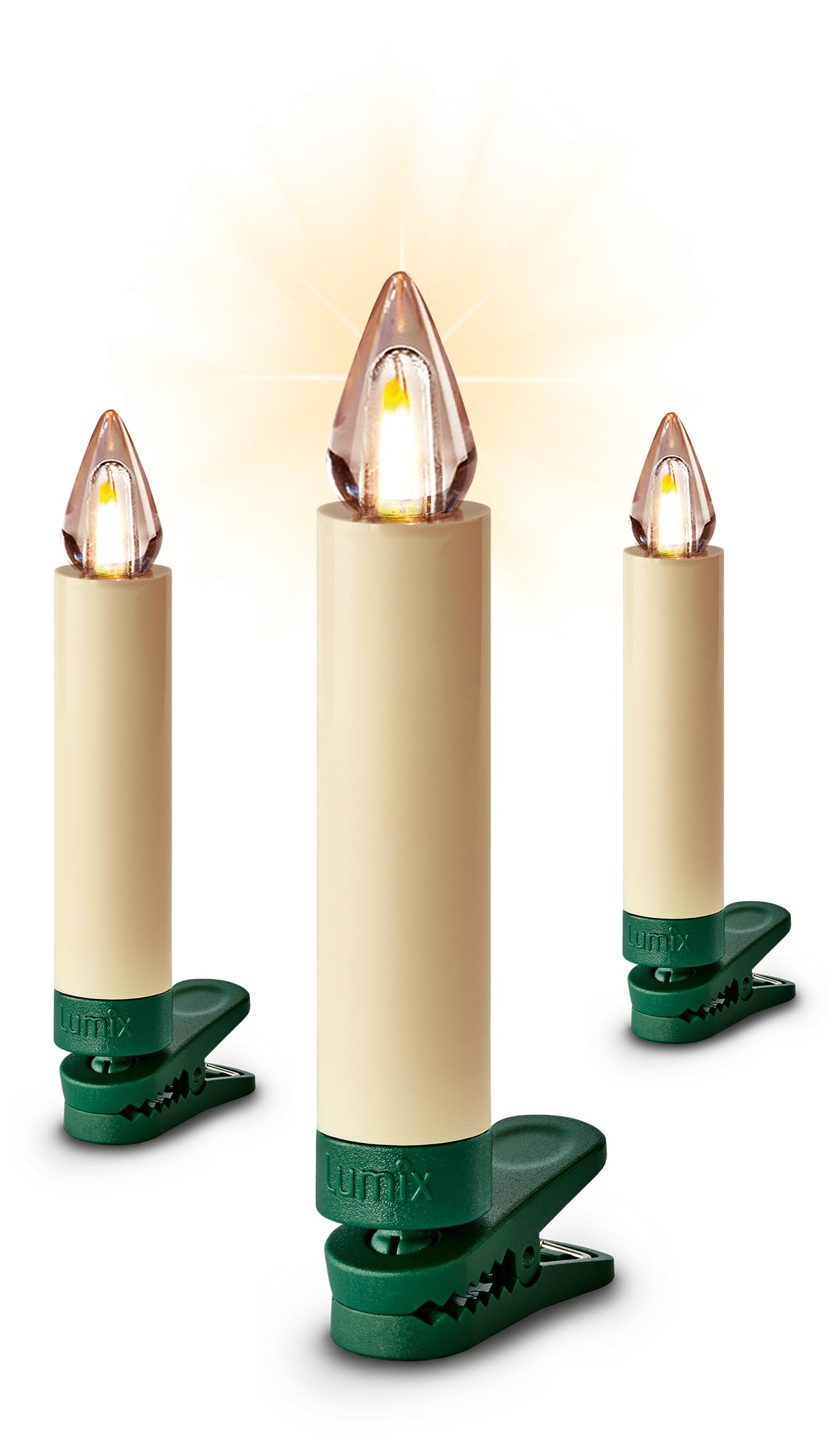 KRINNER Lumix LED kabellose Weihnachtsbaum Christbaumkerzen SuperLight Flame 12er Basis-Set , Kunststoff, Warmweiß inkl. Fernbedienung Timer Elfenbein 9cm 77122 ,