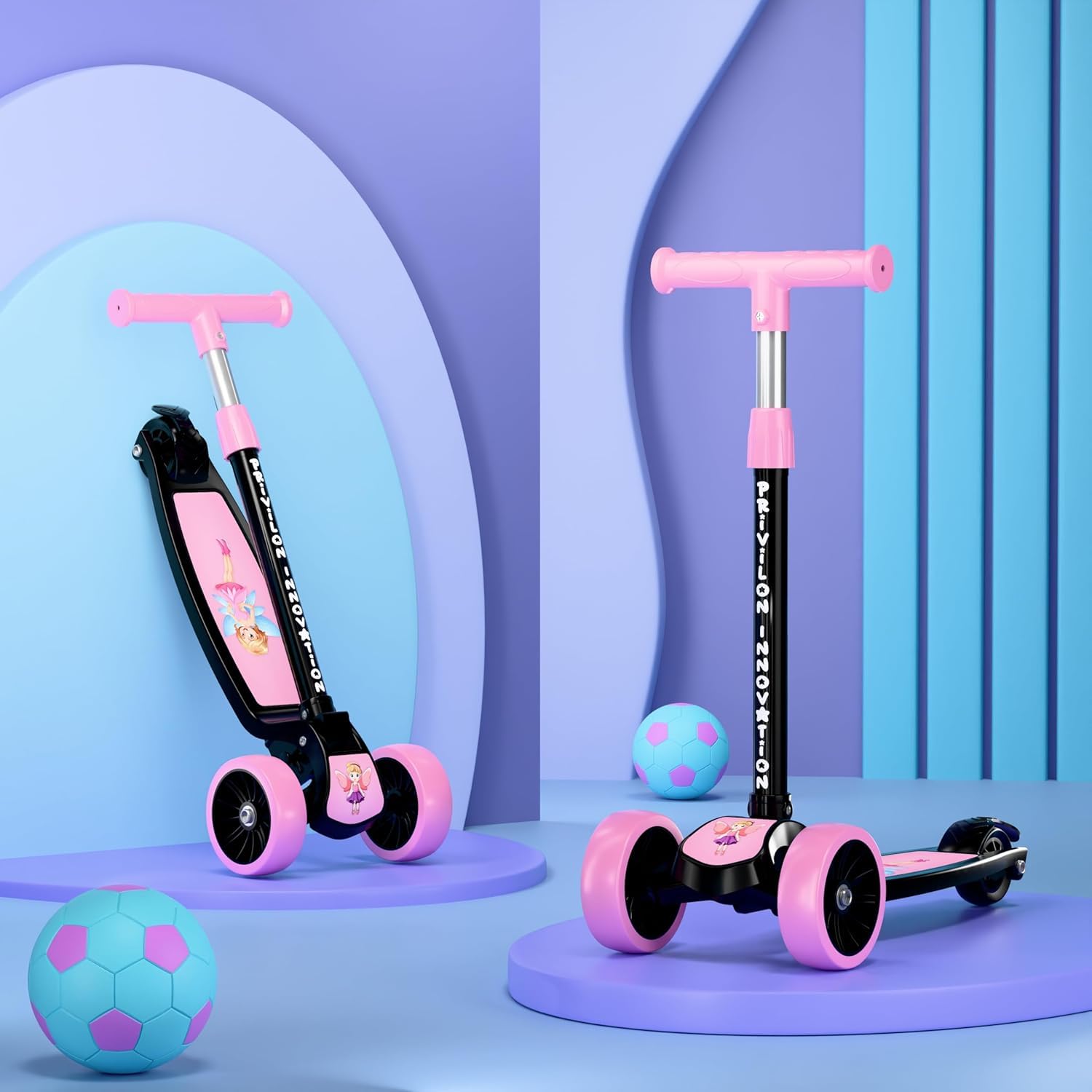 3 Wheel Kick Scooter for Kids of Age 3-8 Years, All PU 3 Wheel 3 Level Height Adjustment, Light Weight 50kgs Weight Capacity for Kids (Pink)-image-28