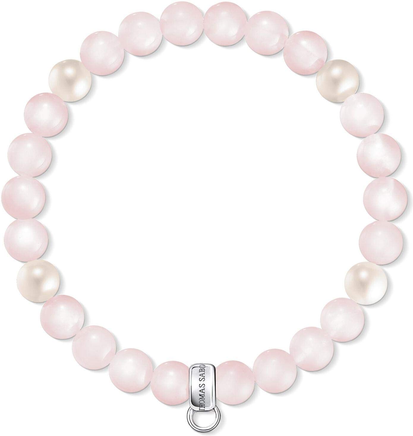Thomas Sabo Damen Rosenquarz Süßwasserzuchtperle Charm-Armband 925 Sterling Silber X0222-469-9 Elastisches Armband für Damen