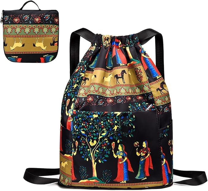 Printed Foldable Drawstring Backpack, Lightweight Waterproof Sports Gym Travel Bag, Large Capacity Folding Rucksack for Men & Women, Multi-Purpose Beach Hiking Camping Daypack-picture-16