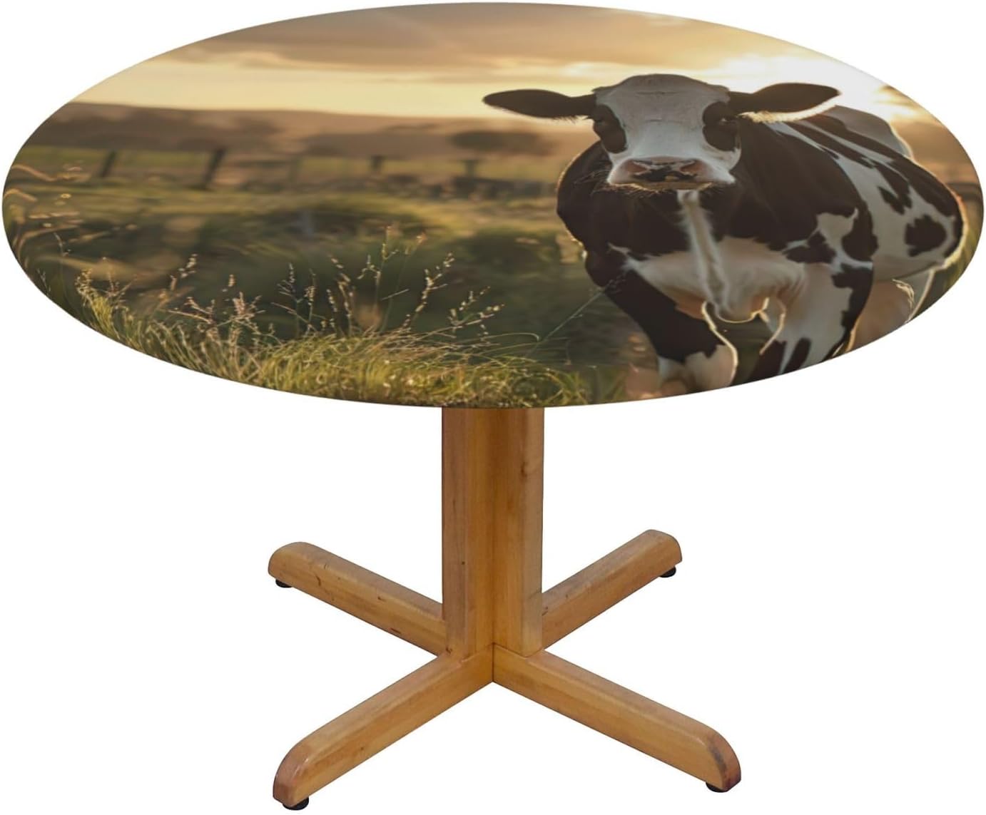 Dairy Cow Print Outdoor Patio Kitchen Decor Supplies Wipeable Round Table Cloth for Indoor Outdoor