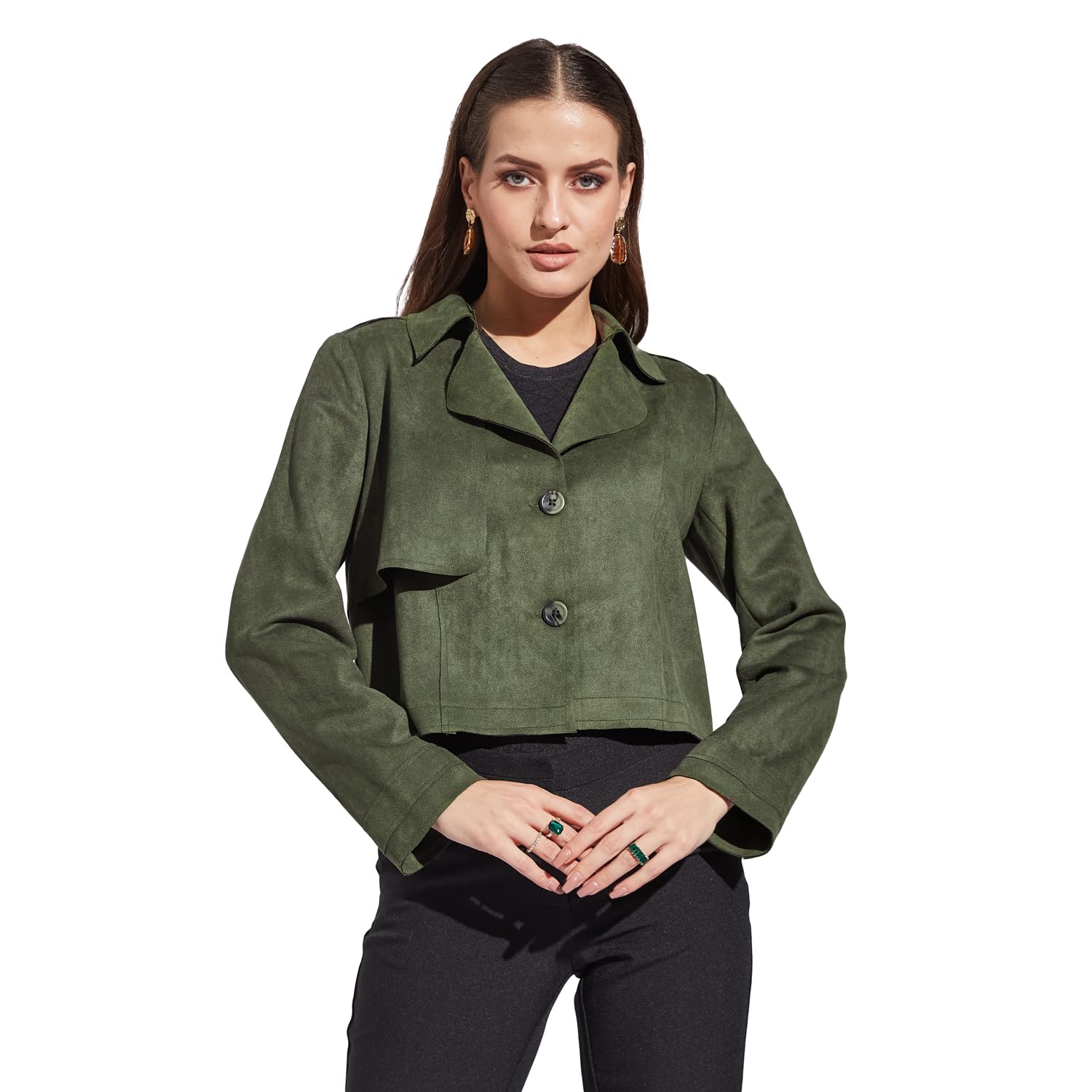 latin quarters Women Green Full Sleeve Casual Solid Jacket-picture-46