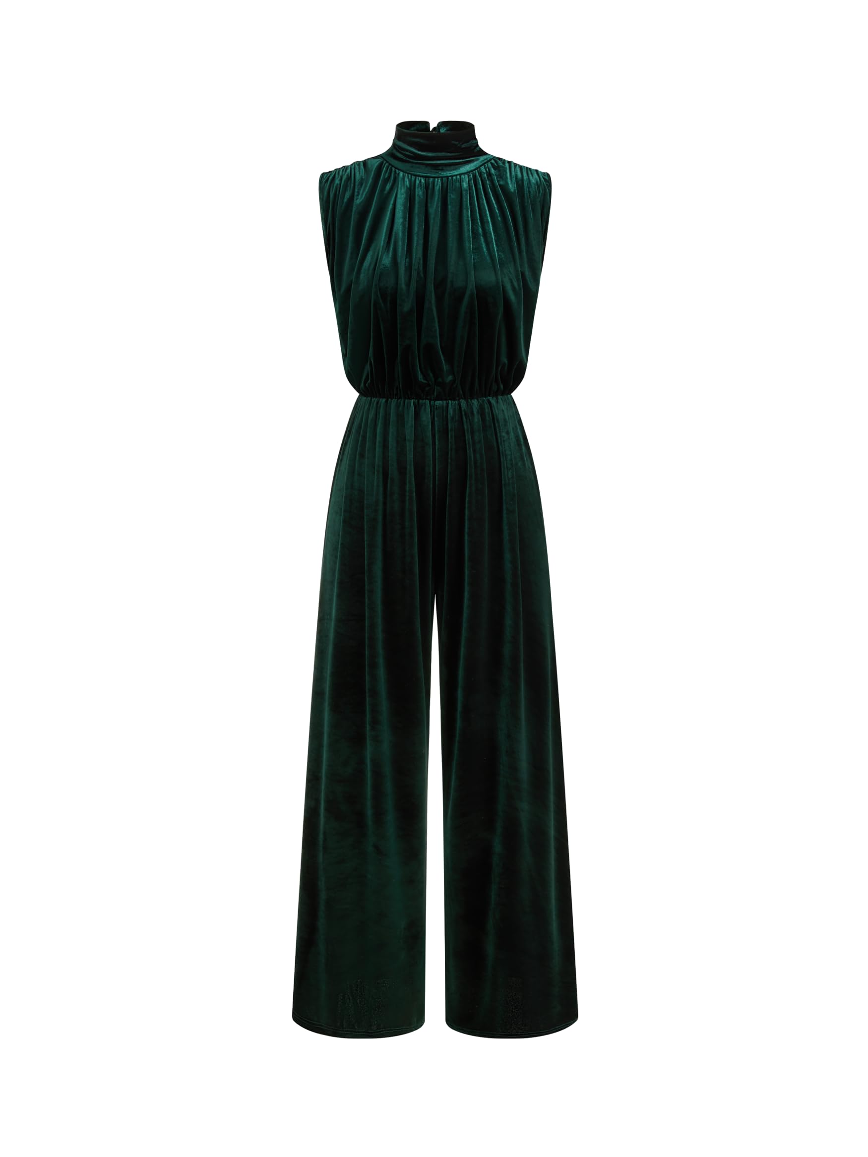 Jumpsuits For Women Velvet Turtle Neck Wide Leg Jumpsuit Ruched Dressy High Waist One Piece Outfit-image-30