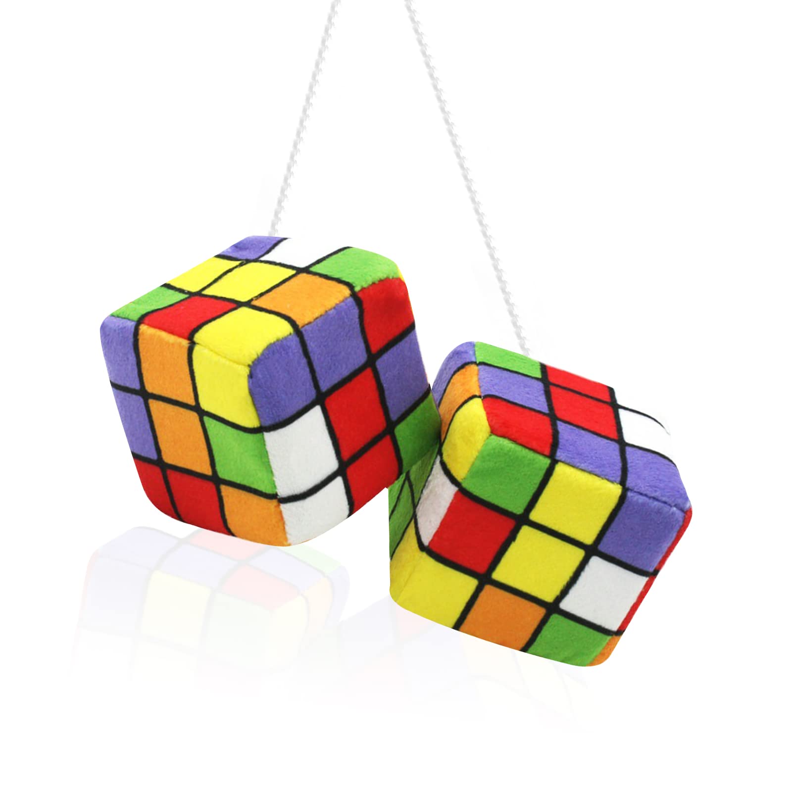 PWOSSYG Pair Fuzzy Plush Heart-Shaped Dice for Car Rearview Mirror, 3'' Retro Multicolor Hanging Car Decorations for Women, Valentine's Day Gift