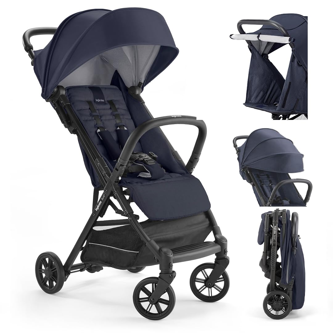 Inglesina Quid 2 Stroller - Midnight Blue - Ultra Compact Lightweight Travel Stroller, Babies and Toddlers, Airplane Overhead, Foldable, Reclining
