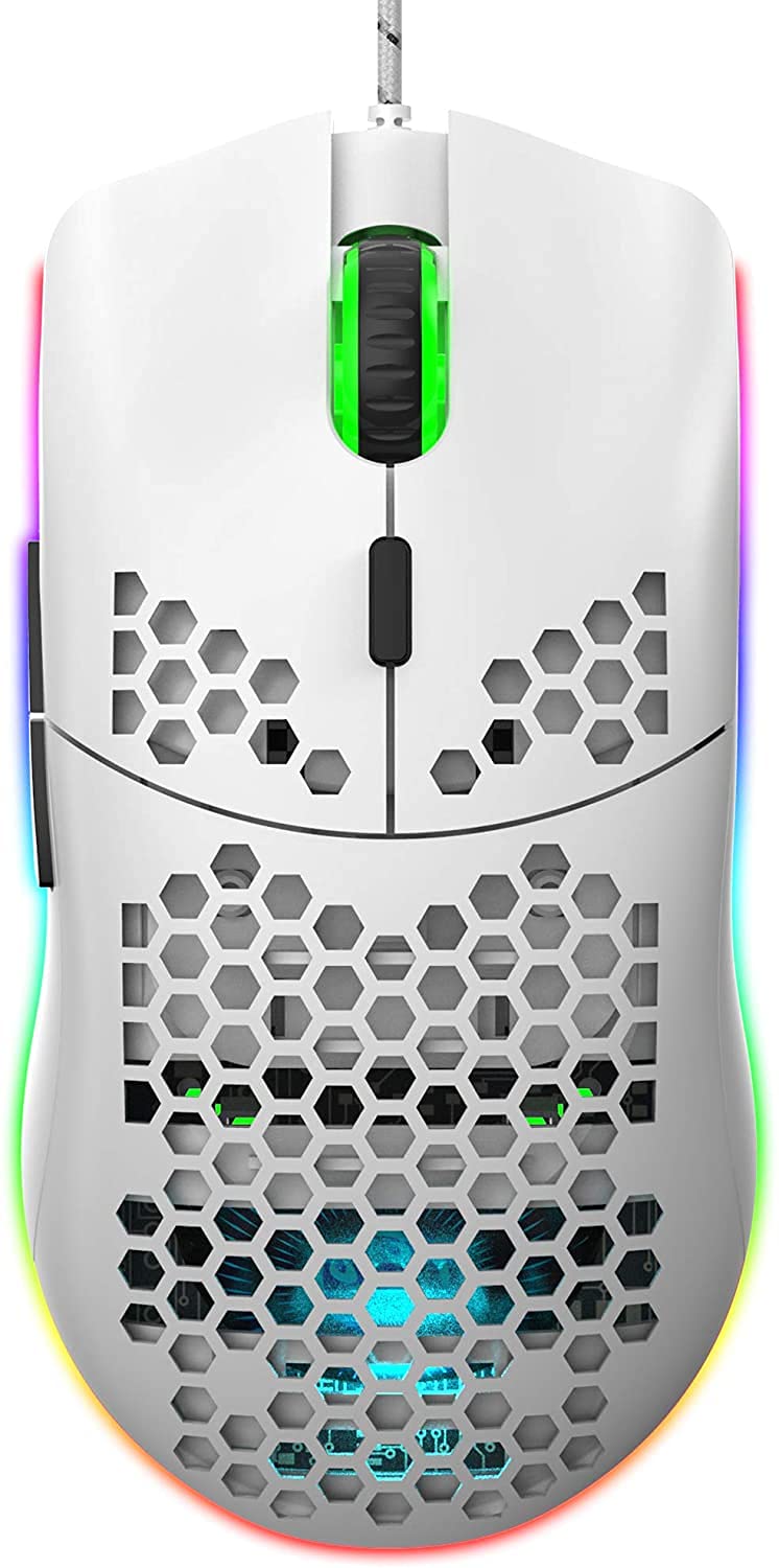 Aerbee USB Gaming Mouse, Honeycomb Hollow Design Ergonomic Wired Mouse with Backlight, up to 6400 DPI, RGB Gaming Mouse for Mac, Laptop, Computer, PC