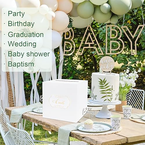 Image of 1 Pack White Card Box for Party, 8.7 inch White Gift Card Box Money Box for Birthday, Wedding, Baby Shower, Retirement, Anniversary, Bridal Shower, Raffle Ticket