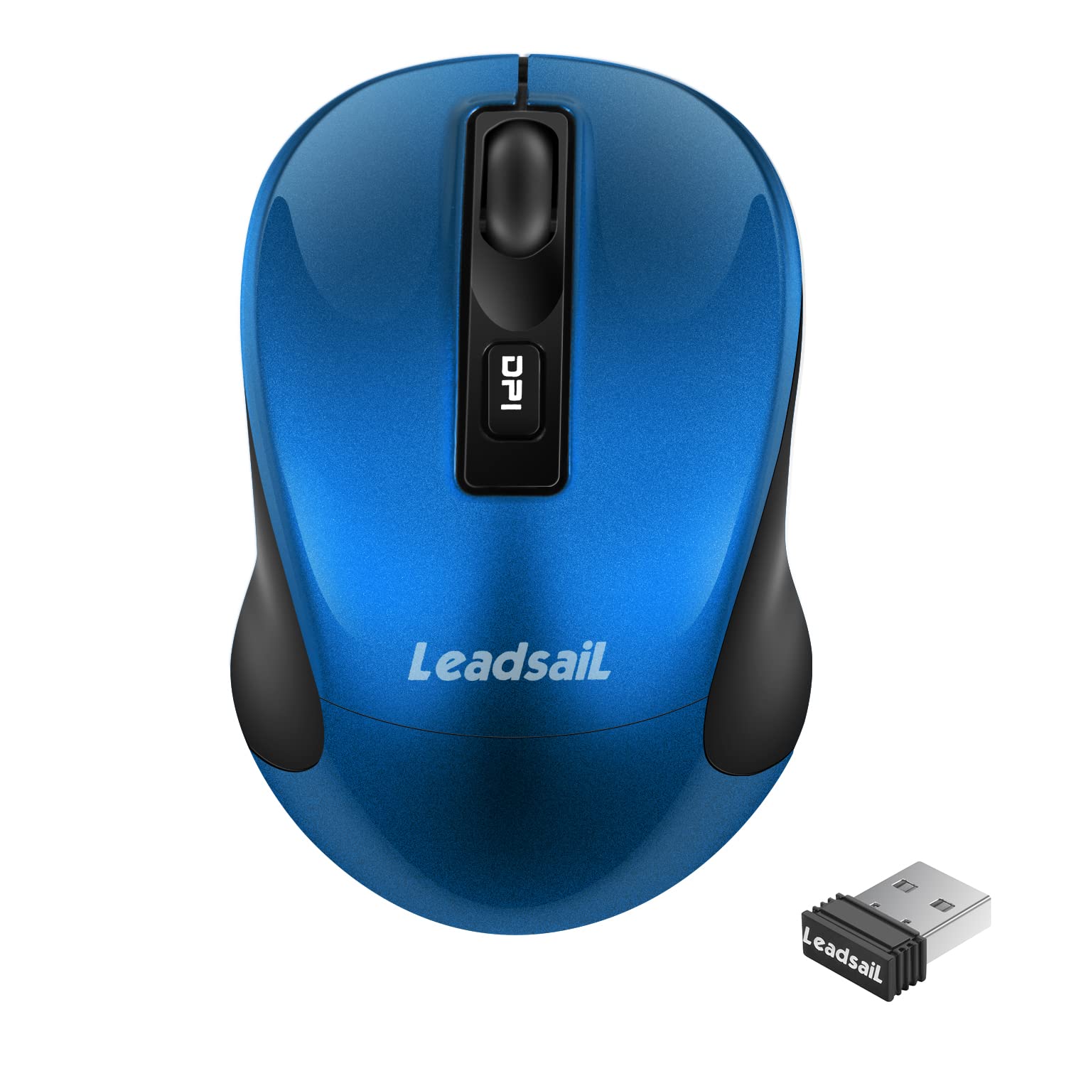 LeadsaiL Ratón inalámbrico, 1600 PPP, 2,4 GHz con Receptor USB, 4 Botones, Clic y Desplazamiento silenciosos, duración de la batería de 15 Meses, compatibilidad con Varios Dispositivos - Azul
