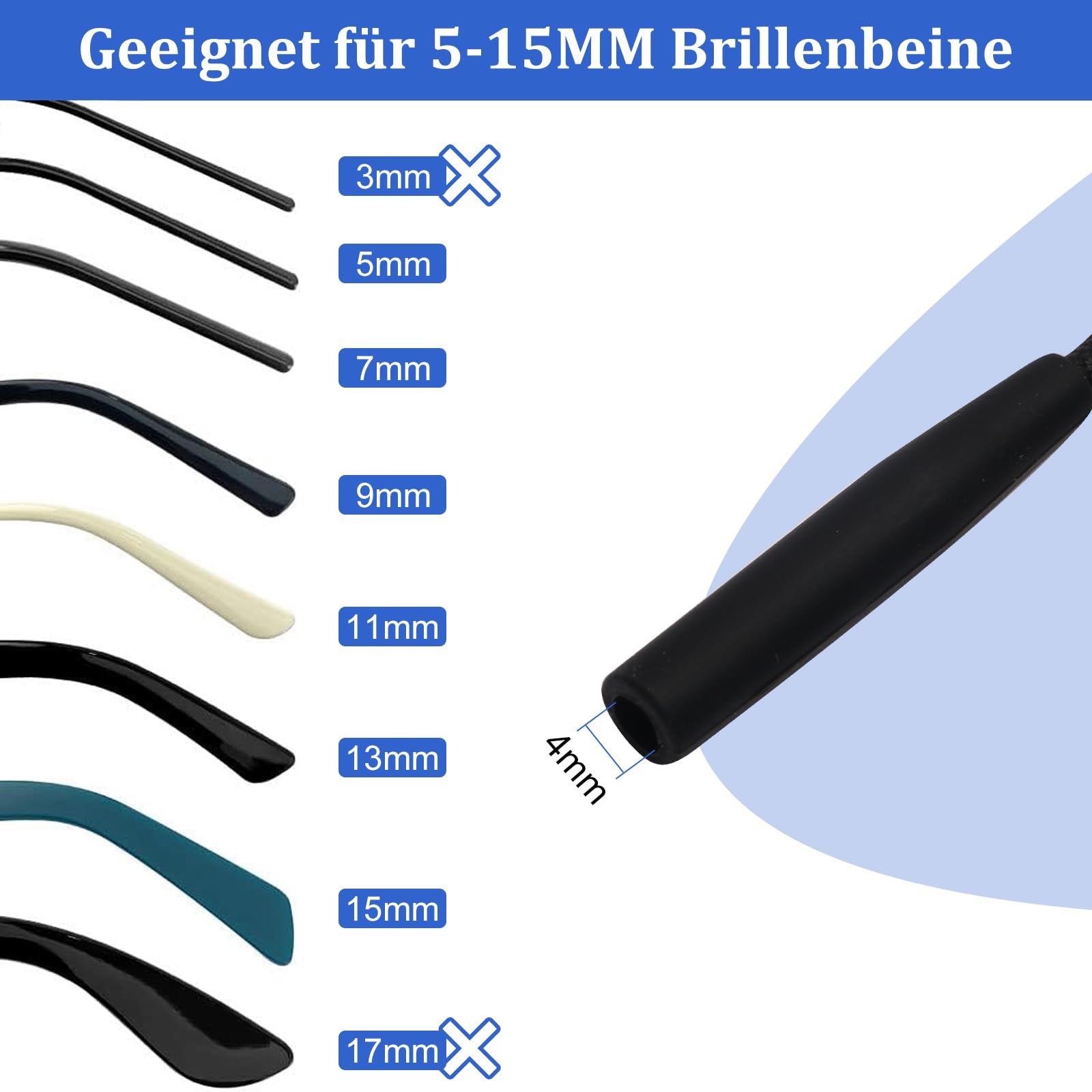 3er-Pack Brillenbänder aus Seil Anti-Rutsch-Ohrbügel-Abdeckung für Sportbrillen Anti-Rutsch-Abdeckung für Brillen mit Fallschutz Verstellbares Ai-Brillenband