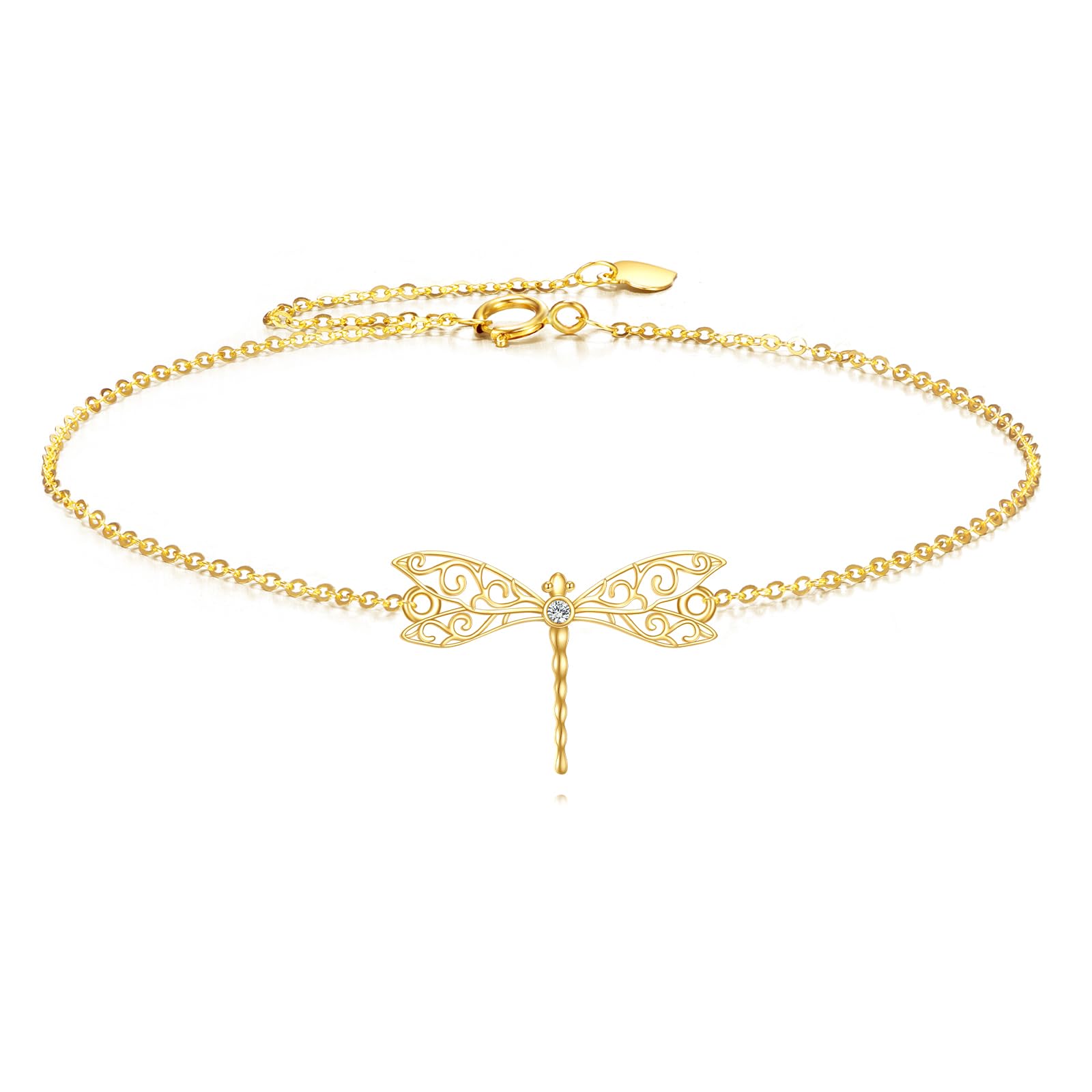 DOVRAN 9K/10K/14K Gold Butterfly/Dragonfly/Hummingbird Bracelet for Women Real Yellow Gold Animal Bracelet Jewelry Birthday Gifts for Mom Wife