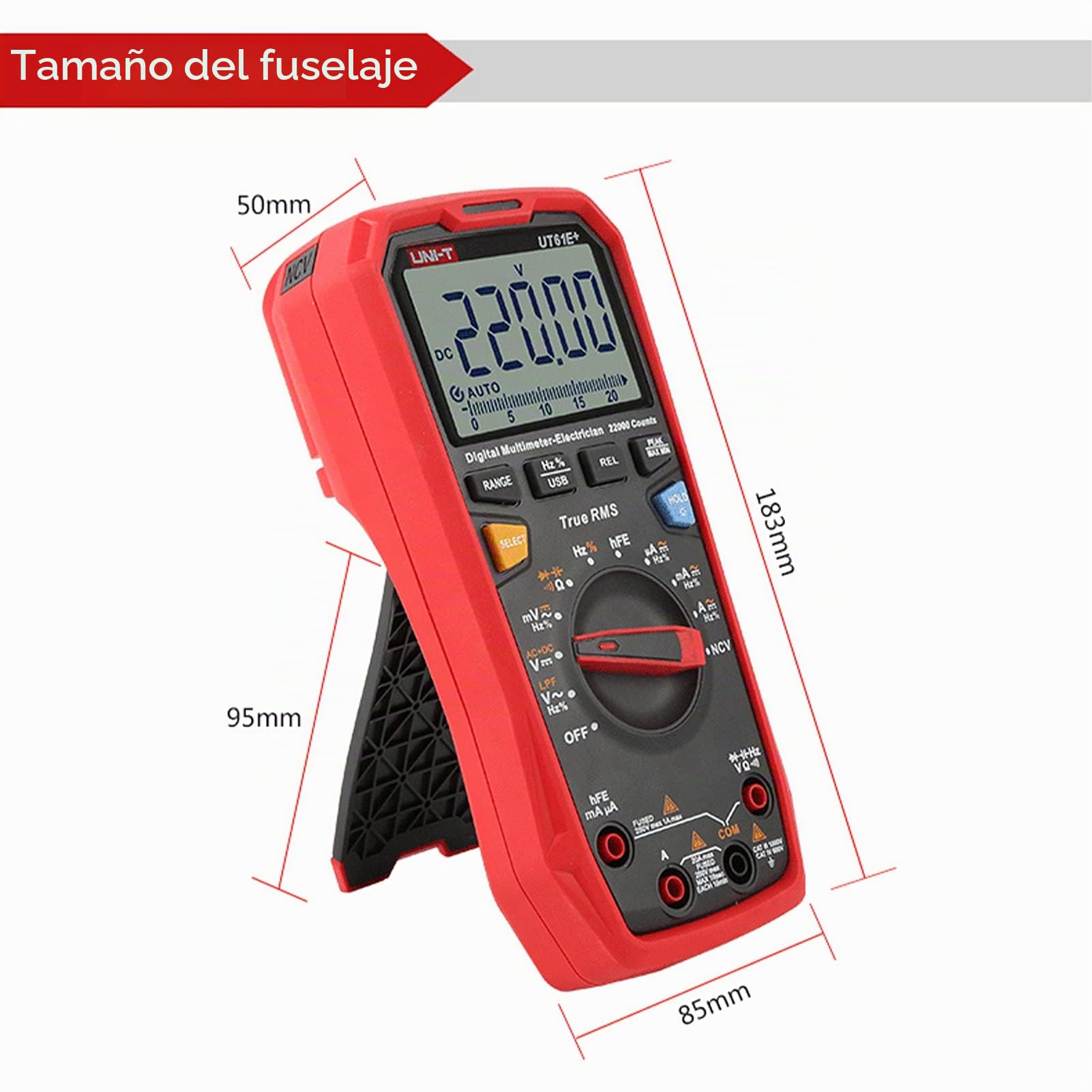 BuyWeek Multímetro Digital Capacidad Ensayador, UT61E 1000V 20A 22000 Cuentas con 2 Cables de Prueba y 1 Cable USB