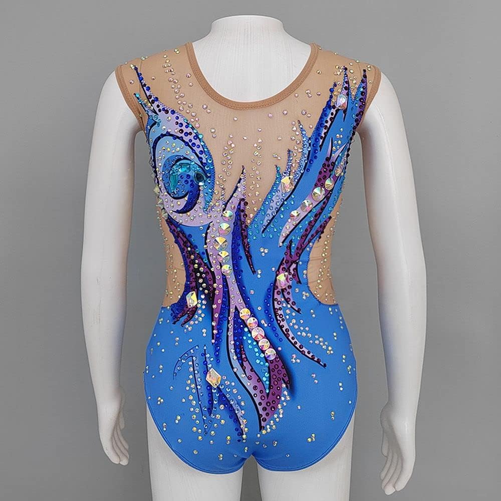 LIUHUO Rhythmic Gymnastics Leotards Girls Blue Print Luxury Flash Diamond Competition Costume