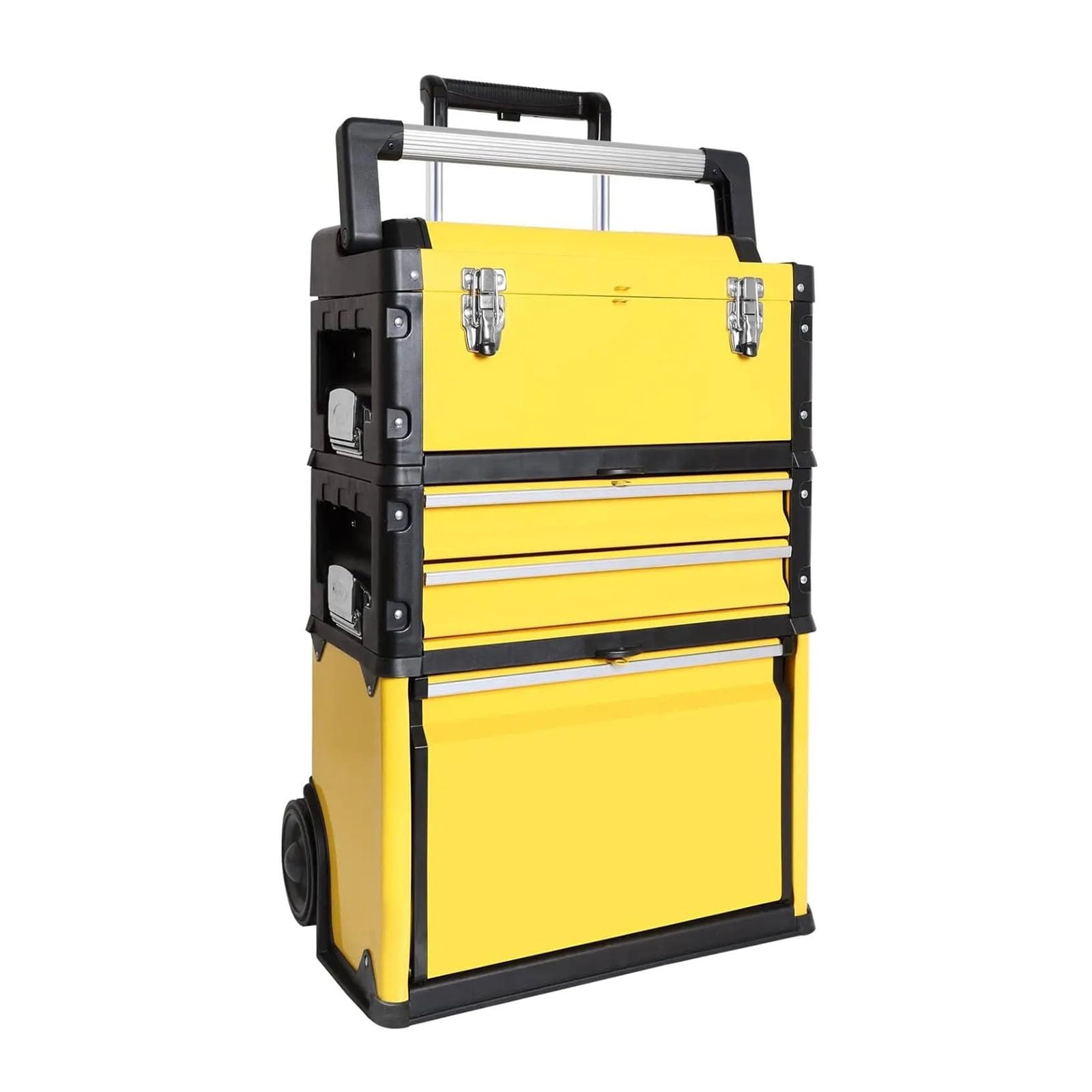 Fzl02068lm Yellow Tool Case Stackable Portable Metal Tool Box Organizer With Wheels And 2 Drawers, Rolling Upright Trolley Chest Storage Solution(Yellow)