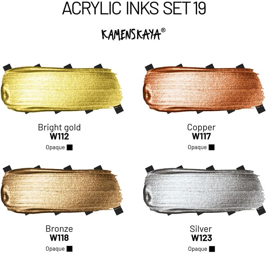 Kamenskaya Acrylic Inks for Artists - Metallic Acrylic Paint Set - 1-oz (30 ml), Set of 4