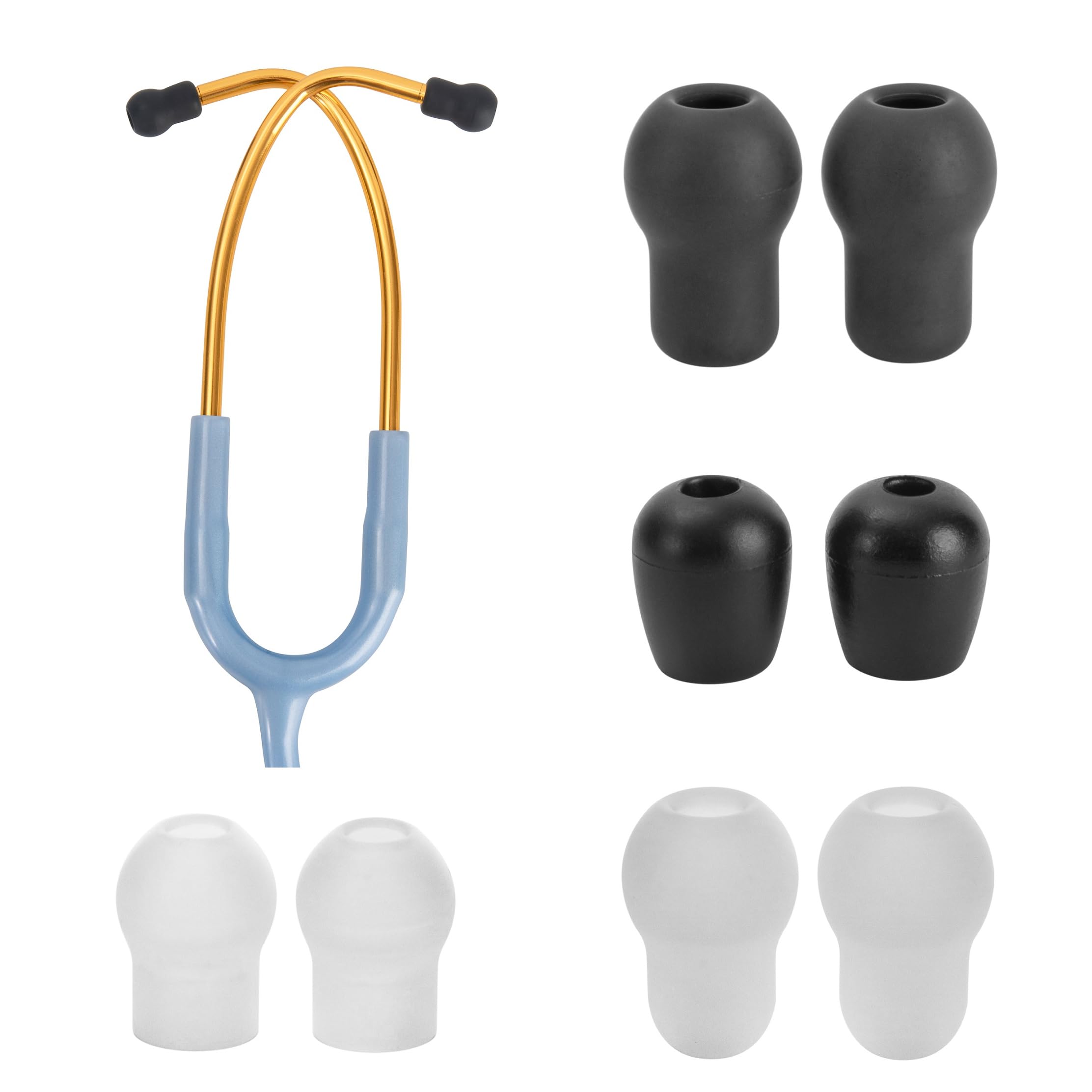 3 Sets Soft Stethoscope Ear Tips Replacement for Littmann Stethoscope, Stethoscope Accessories Ear Pieces Earbuds Large Medium Small, Bonus 1 Pair Silicone Earplug Cover for MDF ADC Stethoscope
