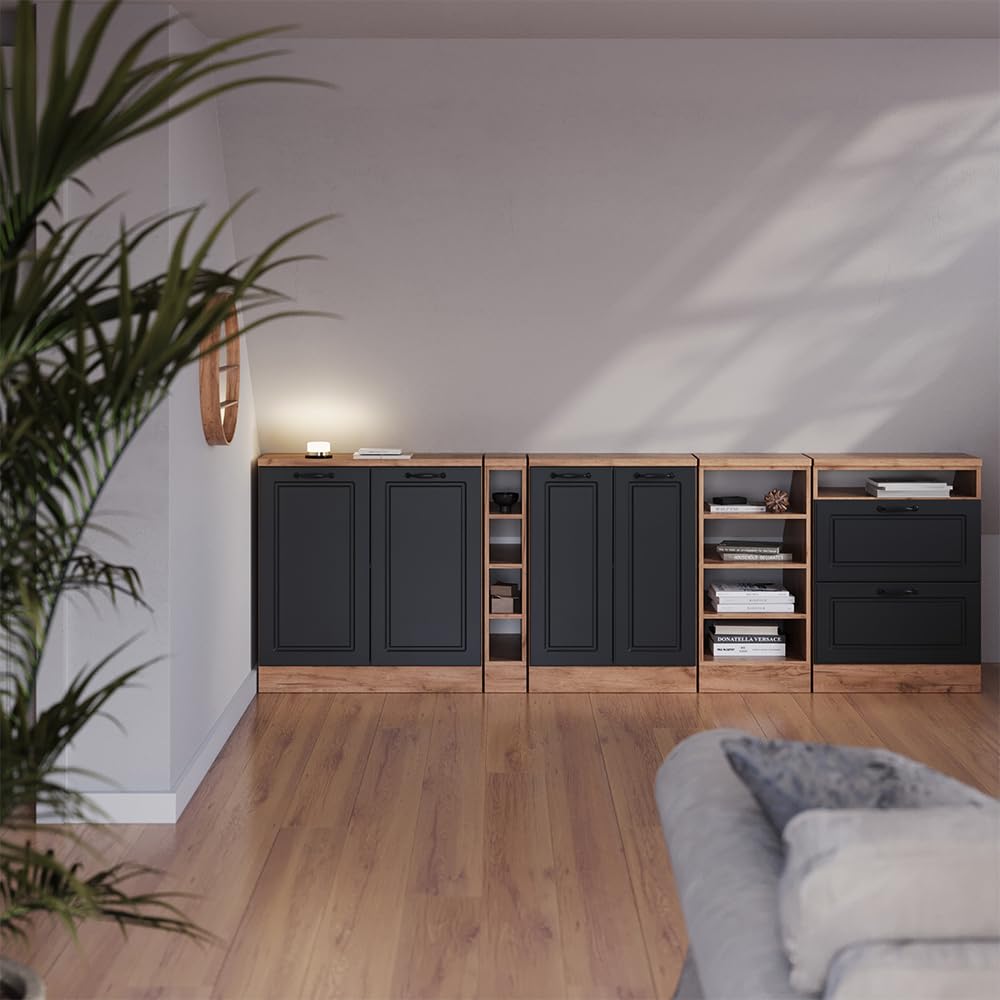 Vicco Meuble de Rangement sous Pente Rion, Anthracite Campagne/Chêne de Force doré, L60 x P60 cm avec 2 Portes, Gain de Place pour Les pièces mansardées