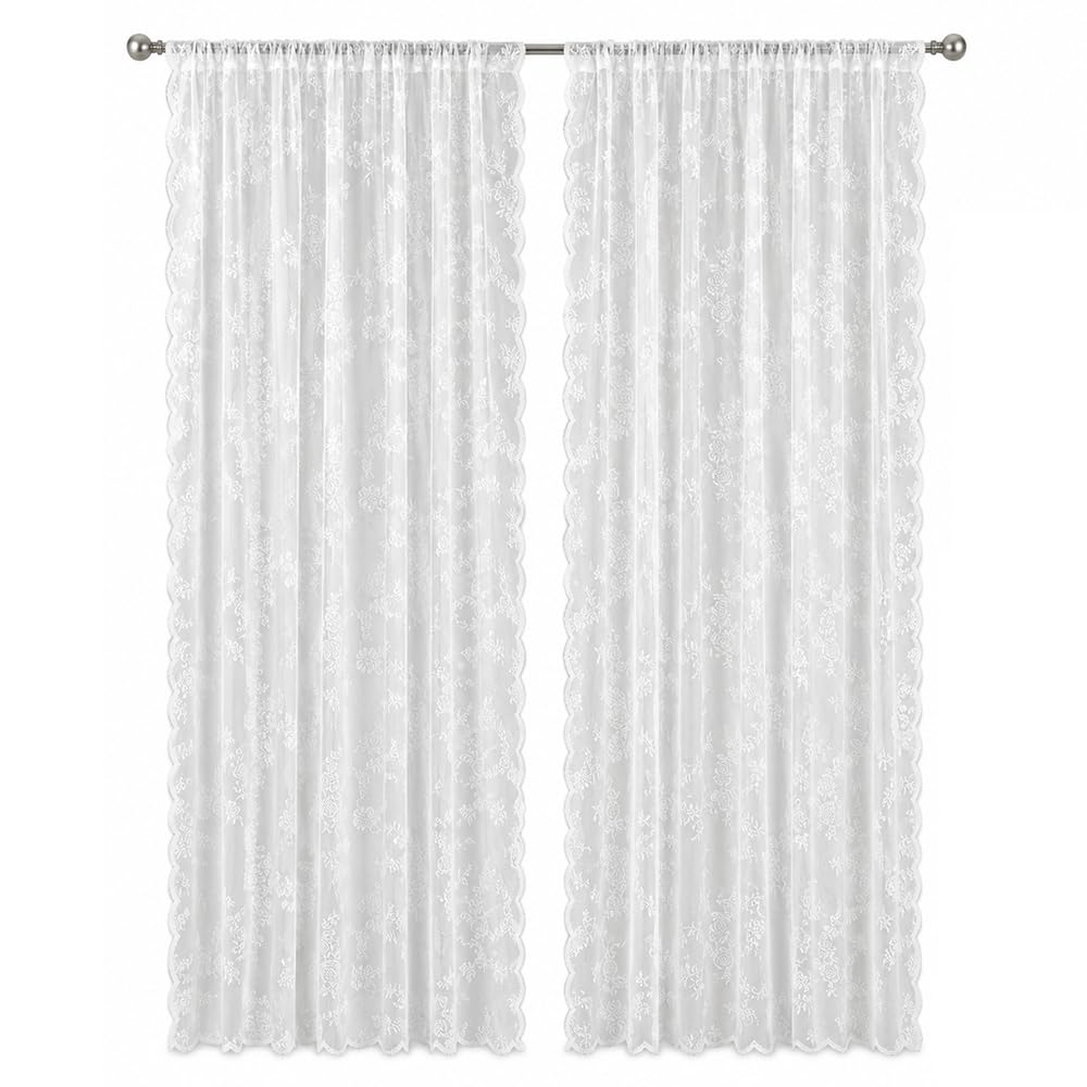 lunictto 2Pcs White Lace Curtains for Windows 75 * 200cm