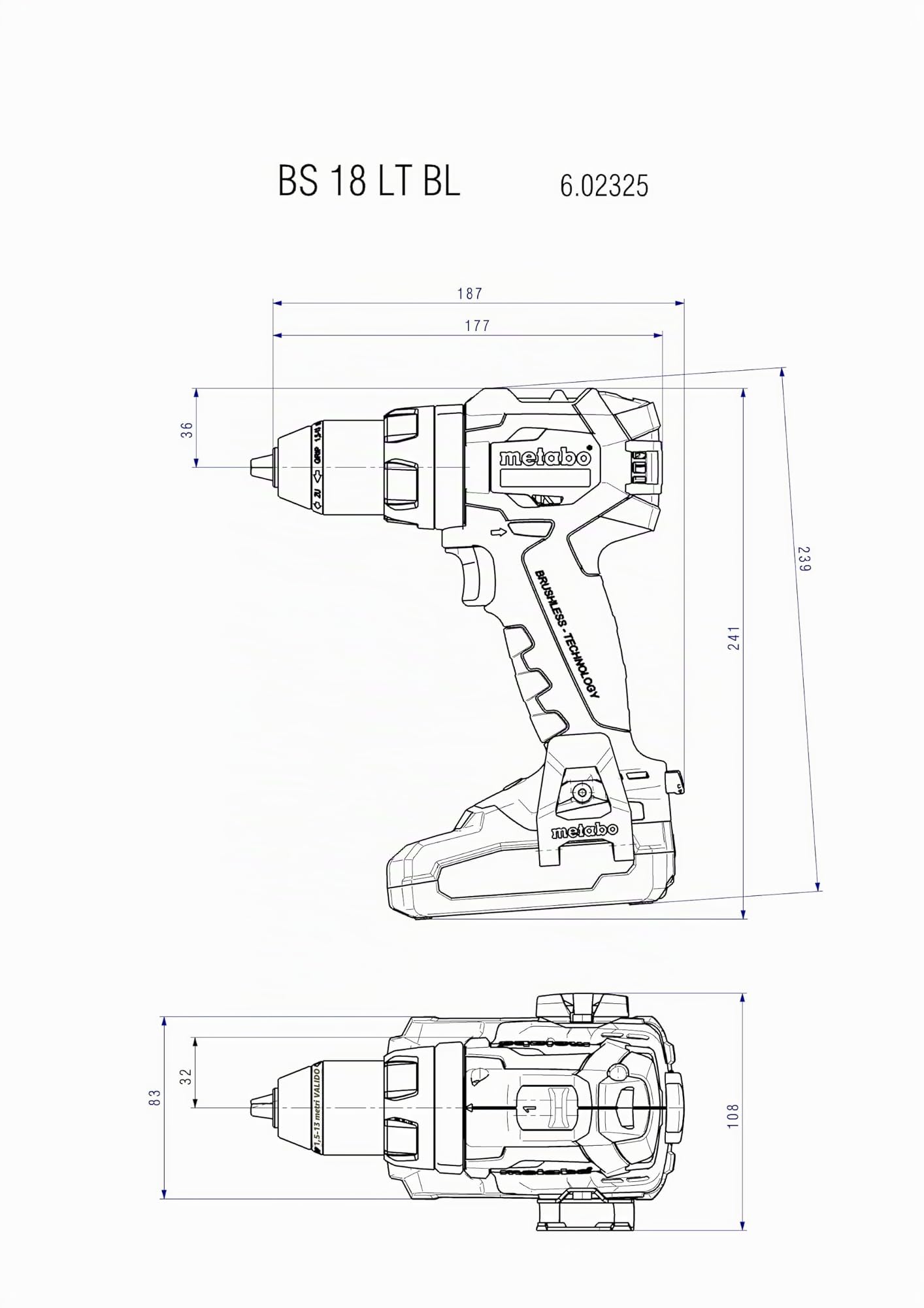 BS 18 LT BL (602325500) Taladro atornillador de batería