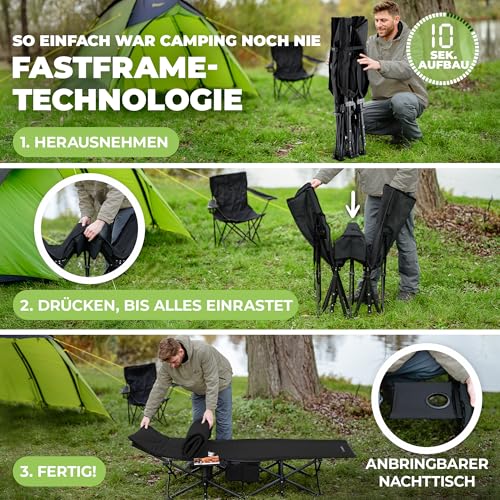 𝐍𝐎𝐑𝐃𝐈𝐂𝐓𝐑𝐀𝐈𝐋𝐒 Feldbett Campingbett klappbar XXL gemütliche Campingliege Faltbar & leicht für Outdoor Gästebett, Liege, Klappbett, Angelliege, Camping Karpfenliege mit superweicher Matratze