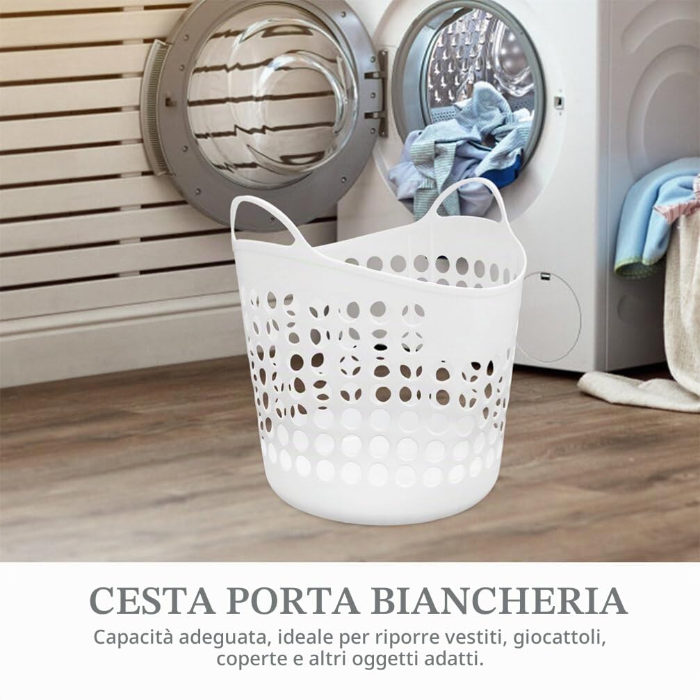 Ciieeo Cesto Portabiancheria Sporca in Pe Bianco 40l Design Unico Forato che Previene gli Odori, per Soggiorni e Bagni