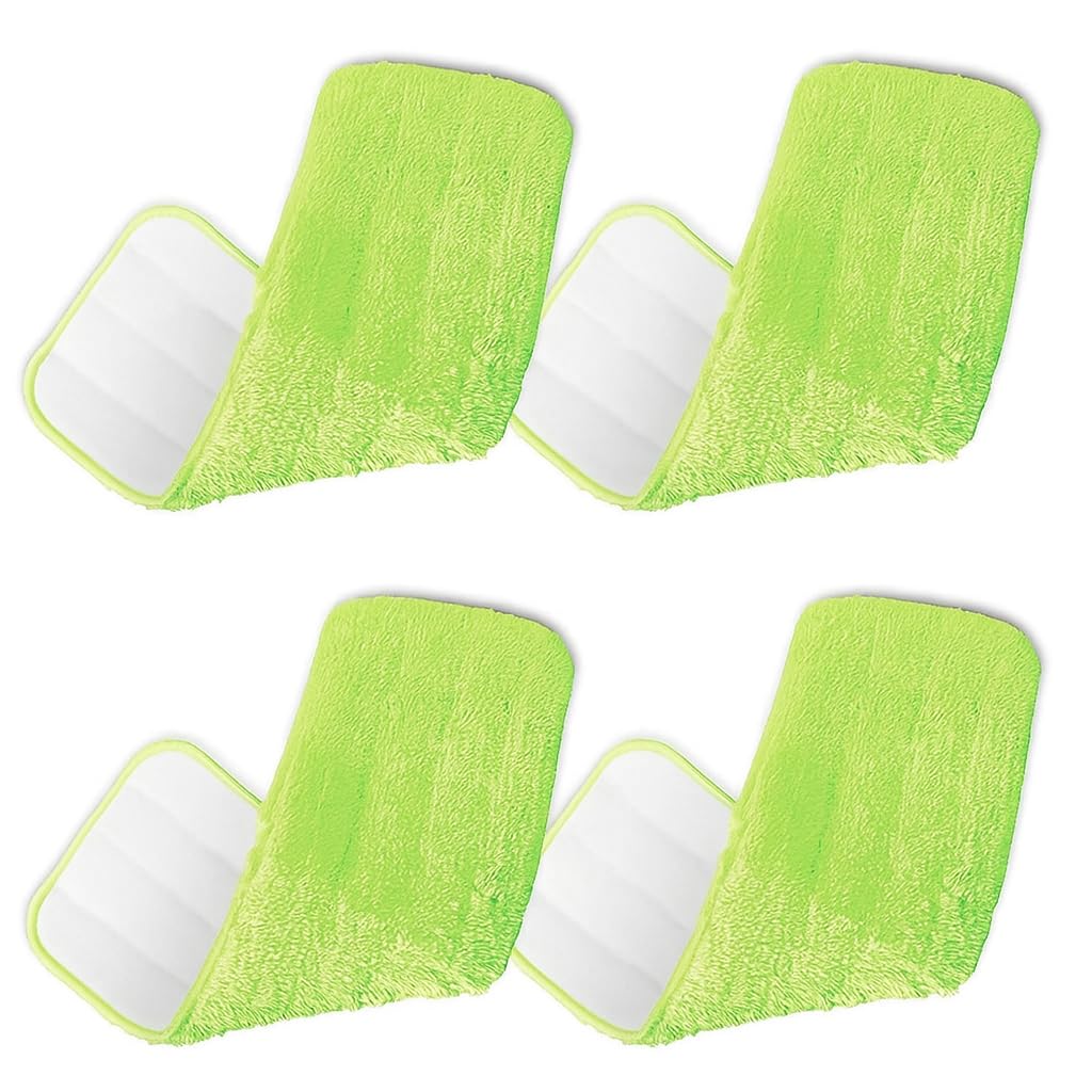 YORK Flat Spray Mop Reusable Microfiber Drying & Down Washing Function Pad Refill for Dry or Wet Easy-to-Attach, Machine Washable Floor Cleaning in Green Color Size 42.5 * 14.5 CM [081230] (Pack of 4)