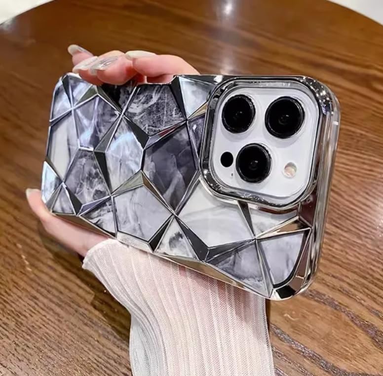 Image of COVERLY for iPhone 15 3D Diamond Glitter Sparkle Case,Full Protective Luxury Cube Gradient Sparkle Back Case Pastel Colorful Stylish Fashion Fun Aesthetic Cover for Apple iPhone 15 (Shinny Silver)