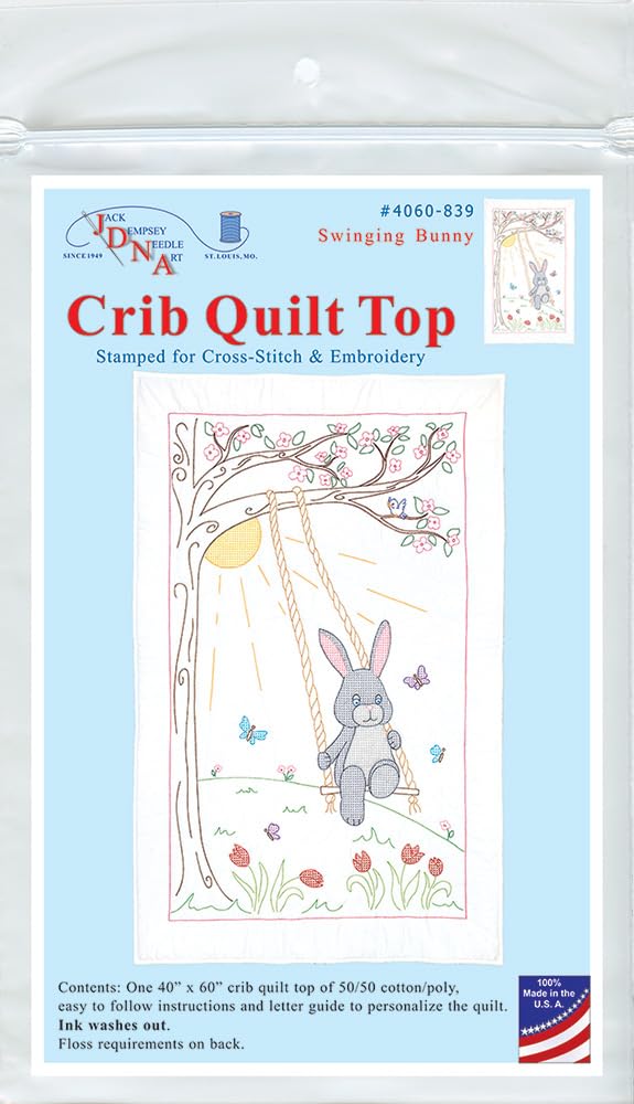 Jack Dempsey Needle Art Swinging Bunny Crib Quilt Top