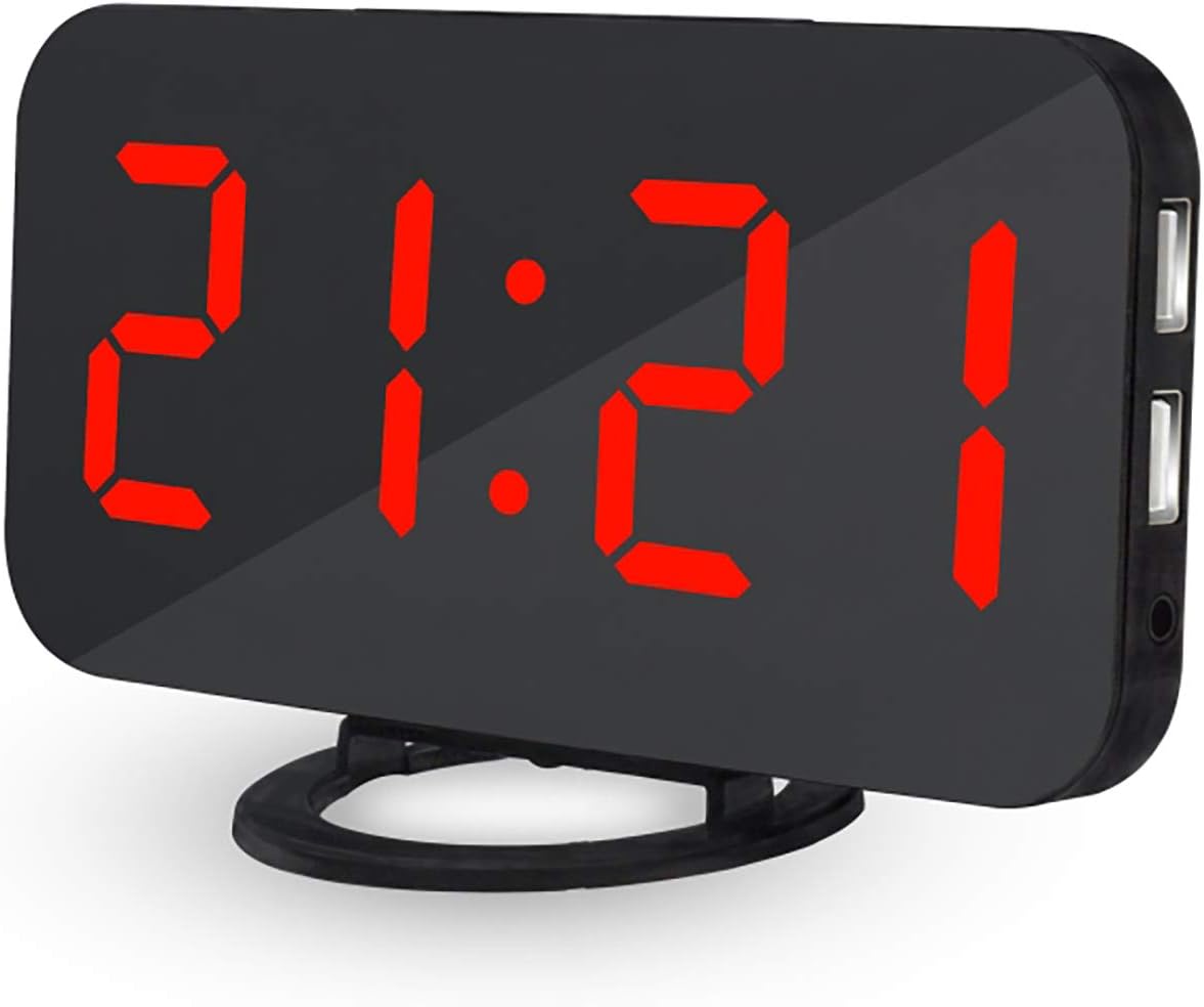 Reloj Despertador Digital LED, Reloj Despertador con Espejo con 2 Puertos USB, el Reloj Despertador Regulable es Perfecto Para el Dormitorio, el Estudio, la Oficina