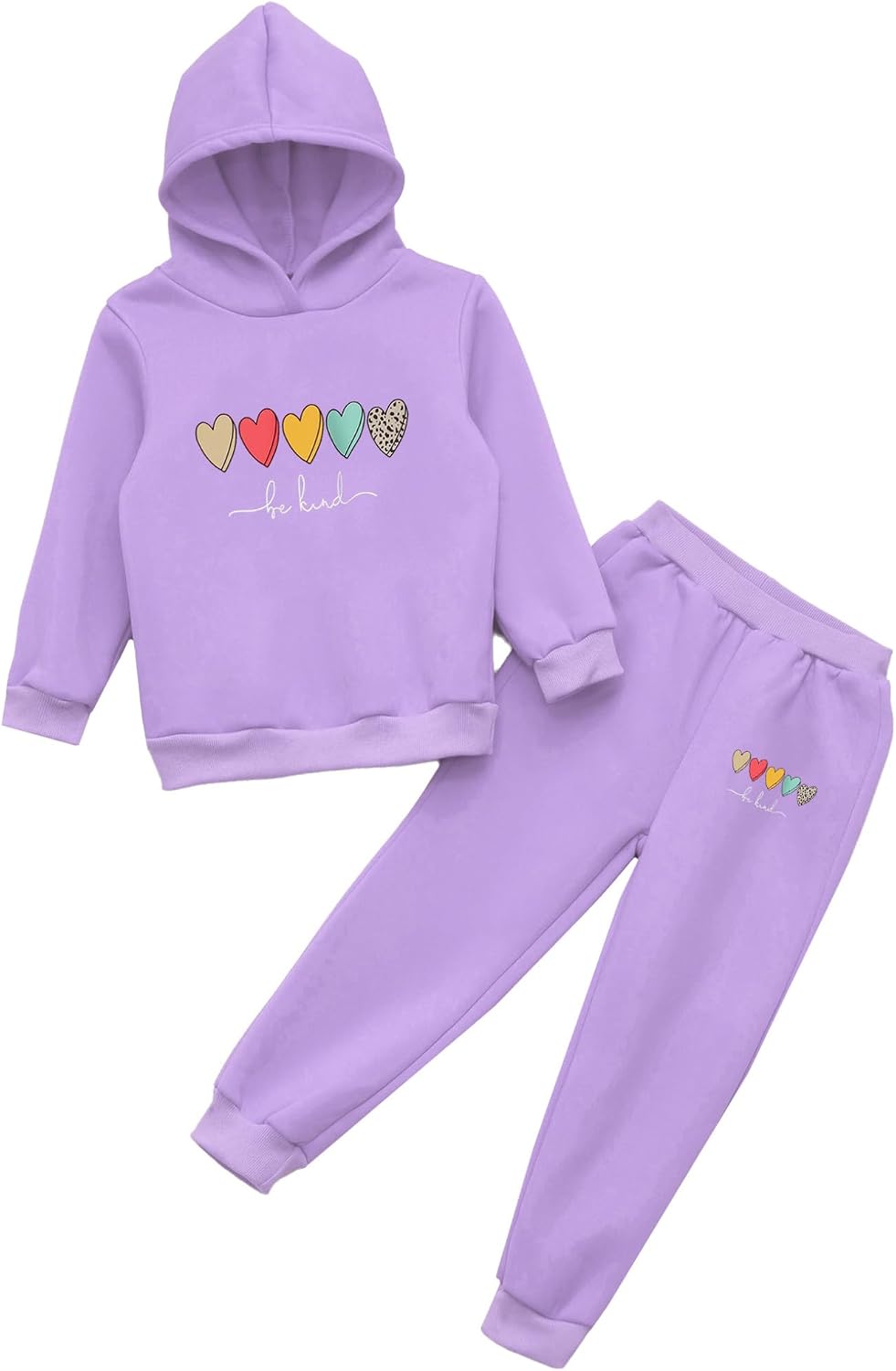 Kaerm 2Pcs Girls Fleece Warm Hoodie Sweatshirt and Sweatpants Set Kids Fall Winter Athletic Tracksuit