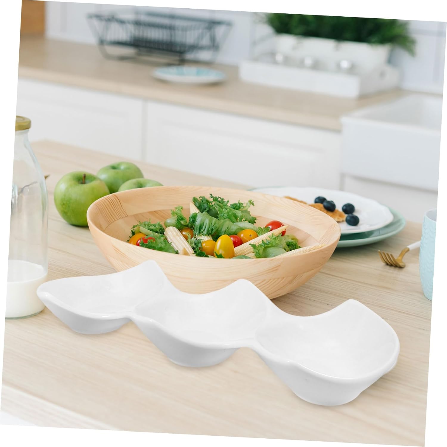 Triple Bowl Set 11in Porcelain Trifle Bowls Sauce Tray for Appetizers Desserts Seasonings
