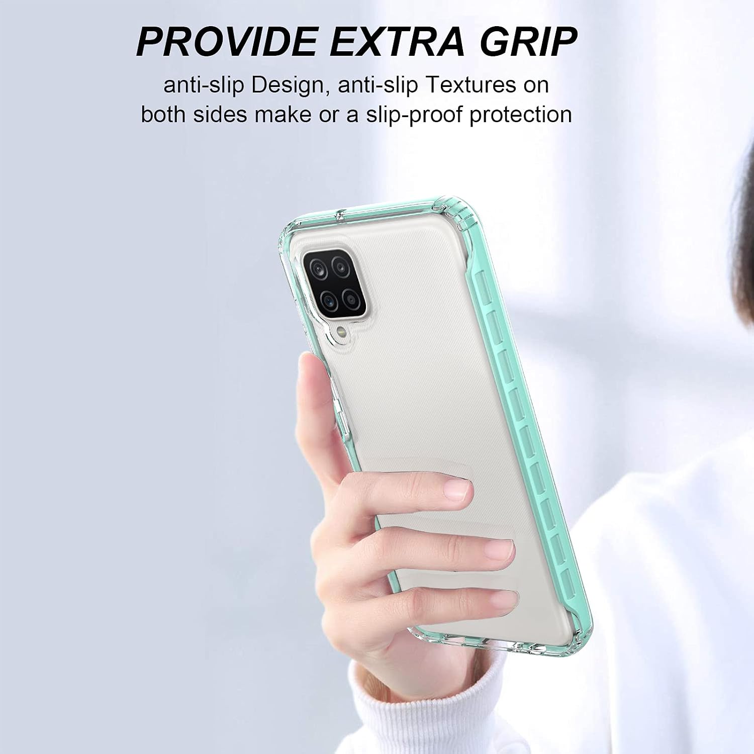 JXVM Crystal Clear Phone Case for Samsung Galaxy A12, Full Body Phone Cover with Built-in Screen Protector Work with Fingerprint ID, Shockproof Bumper, Heavy Duty Drop Proof Cases (Green)