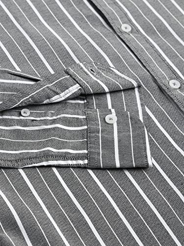 Image of Dennis Lingo Men's Striped Slim Fit Oxford Cotton Casual Shirt with Button Down Collar & Full Sleeves