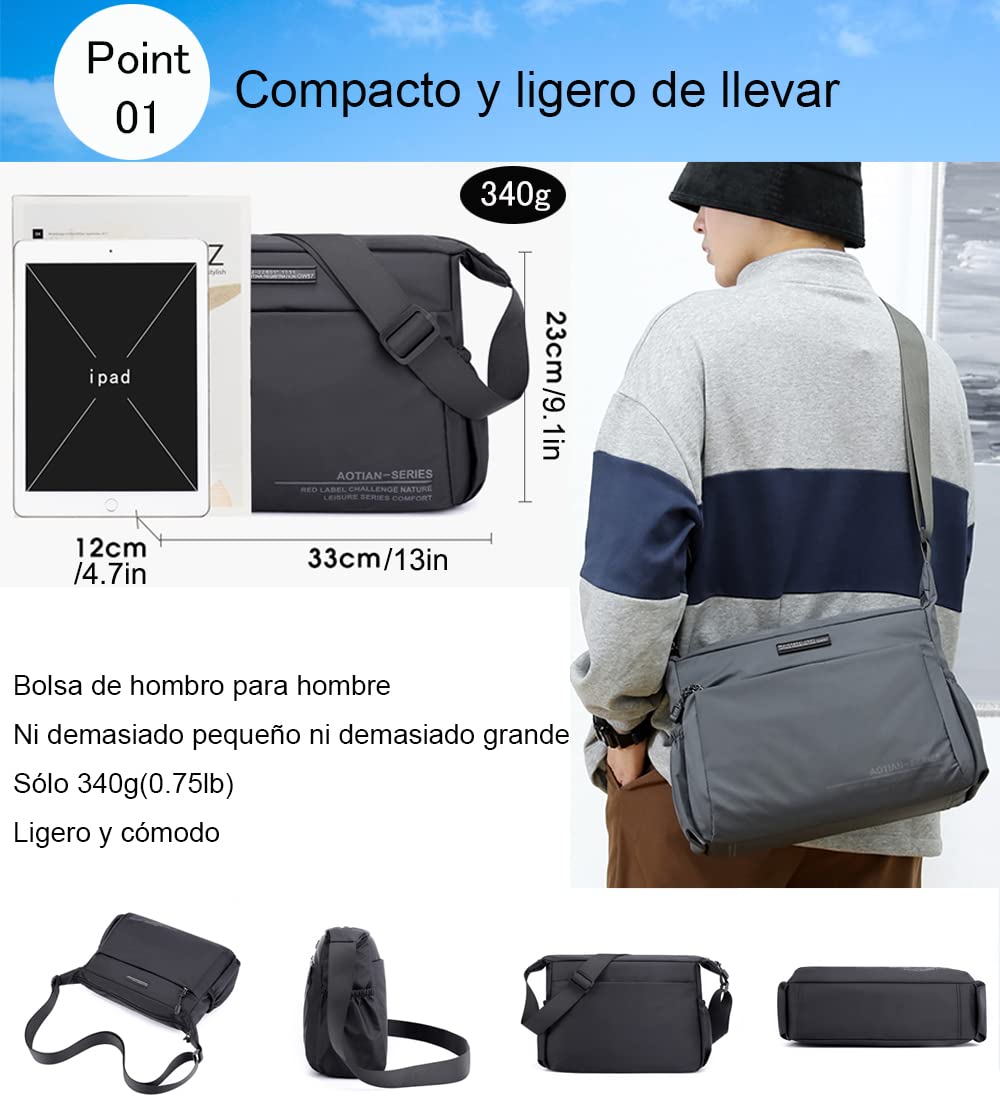 zhongningyifeng Bolso bandolera de nailon para hombre, impermeable, ligero, para viajes, trabajo al aire libre