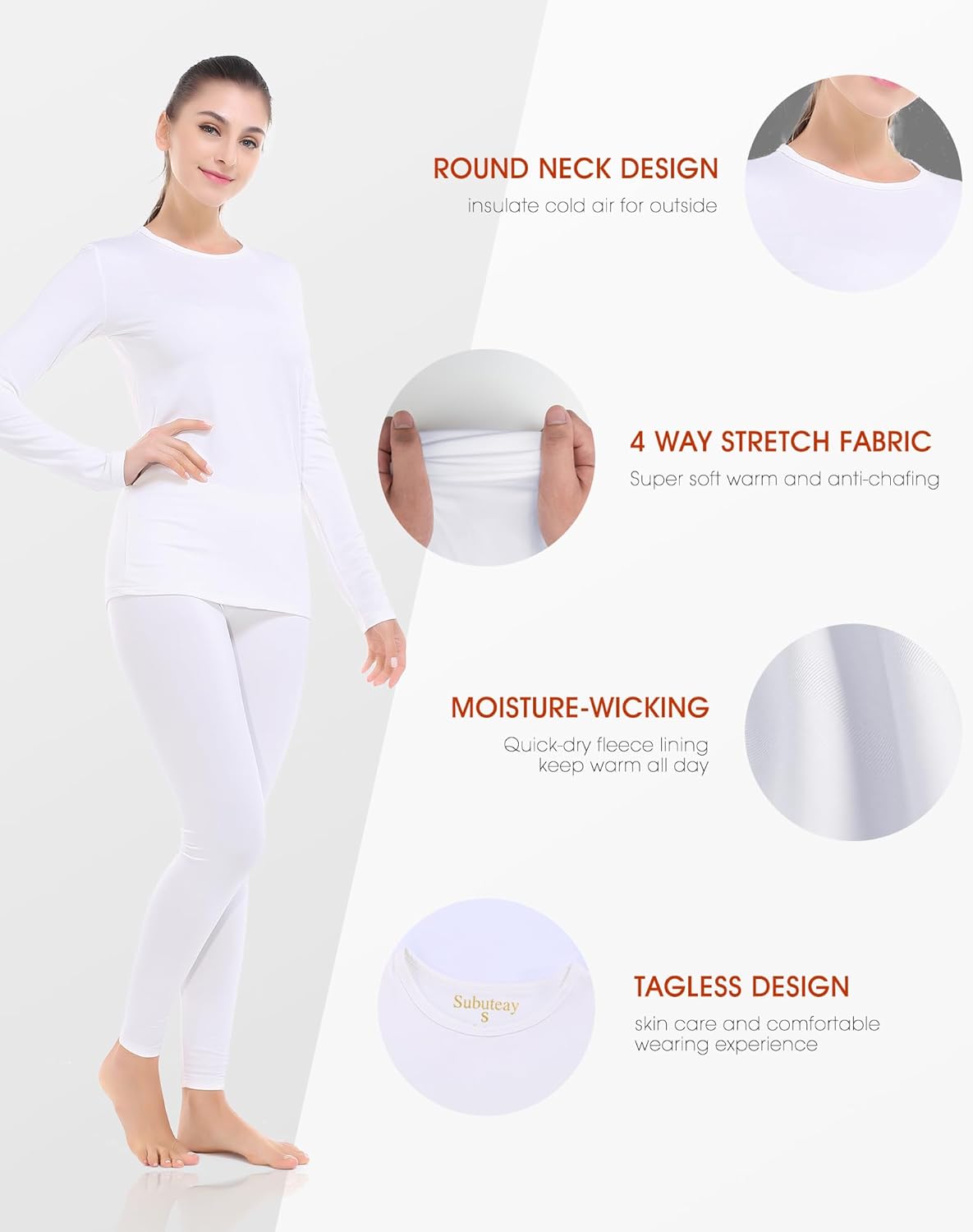 Subuteay Thermal Underwear for Women Long Johns Top & Bottom Fleece Lined Base Layer Leggings Set - Image 5