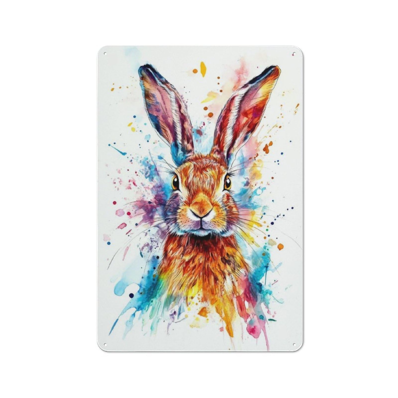 Junmoney Colorful Rabbit Watercolor Metal Plaque 30X20cm With For Garage Wall, Retro Decor, For Garage Decor Collectors Refreshing A Room In Autumn